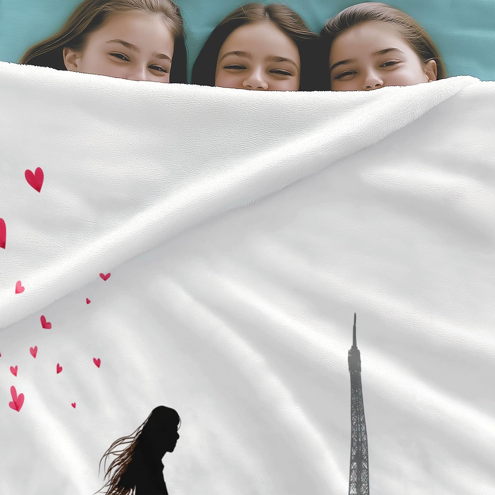 Genérico Miękki wełniany koc na łóżko sofa 180 x 200 cm surrealizm dziewczyna na rowerze wieża Eiffla Sherpa koc, na jesień i zimę - jasny kolor flanelowy koc na wszystkie pory roku