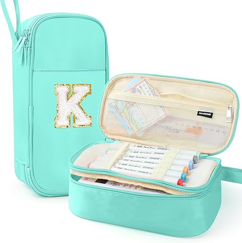 Miniatura 75 de Estuche para lápices extragrande, bolsa de gran capacidad, bolsa de lápices personalizada con inicial con cremallera suave, múltiples bolsillos