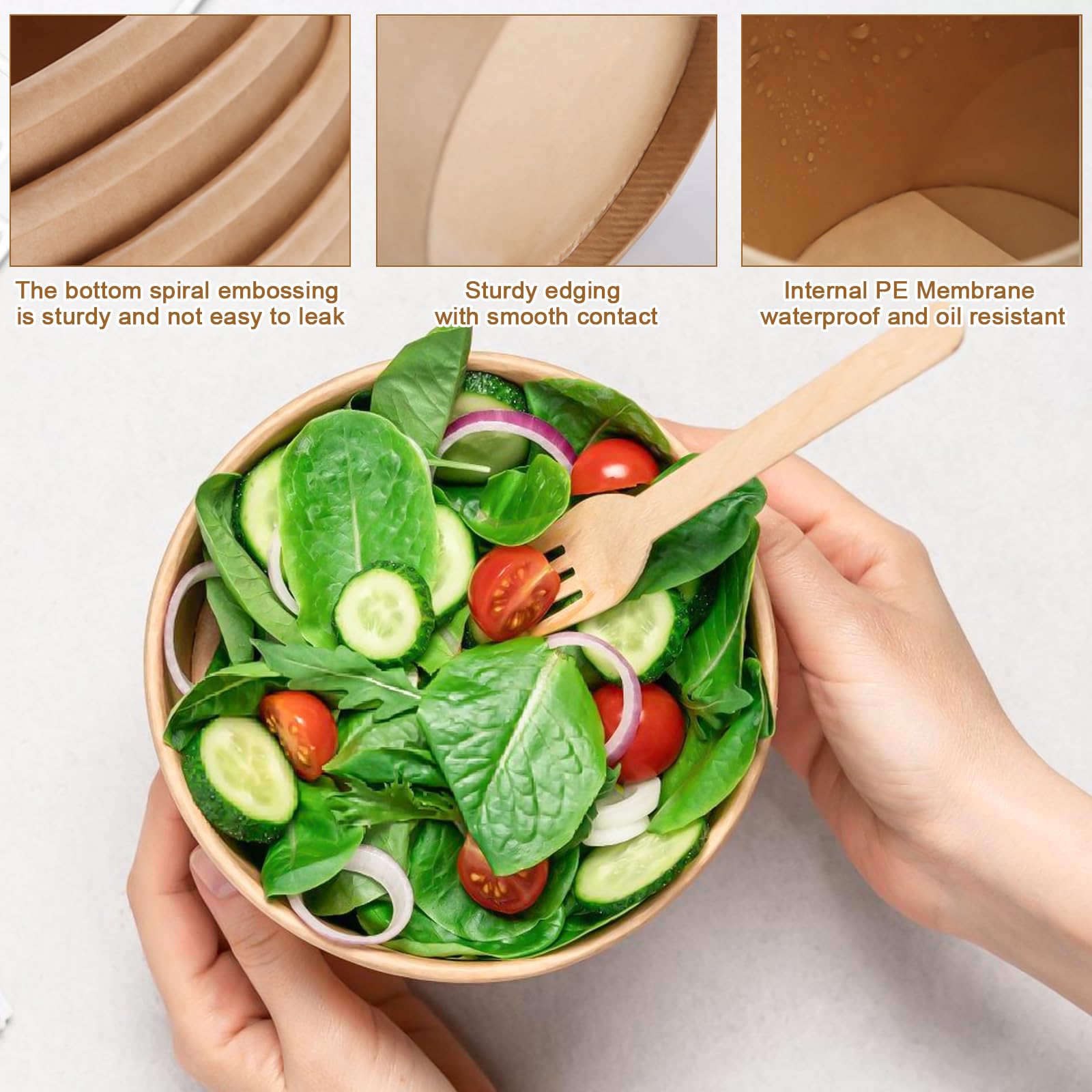 50 tazze da zuppa to go 240 ml carta kraft compostabili marroni rotonde con forchetta