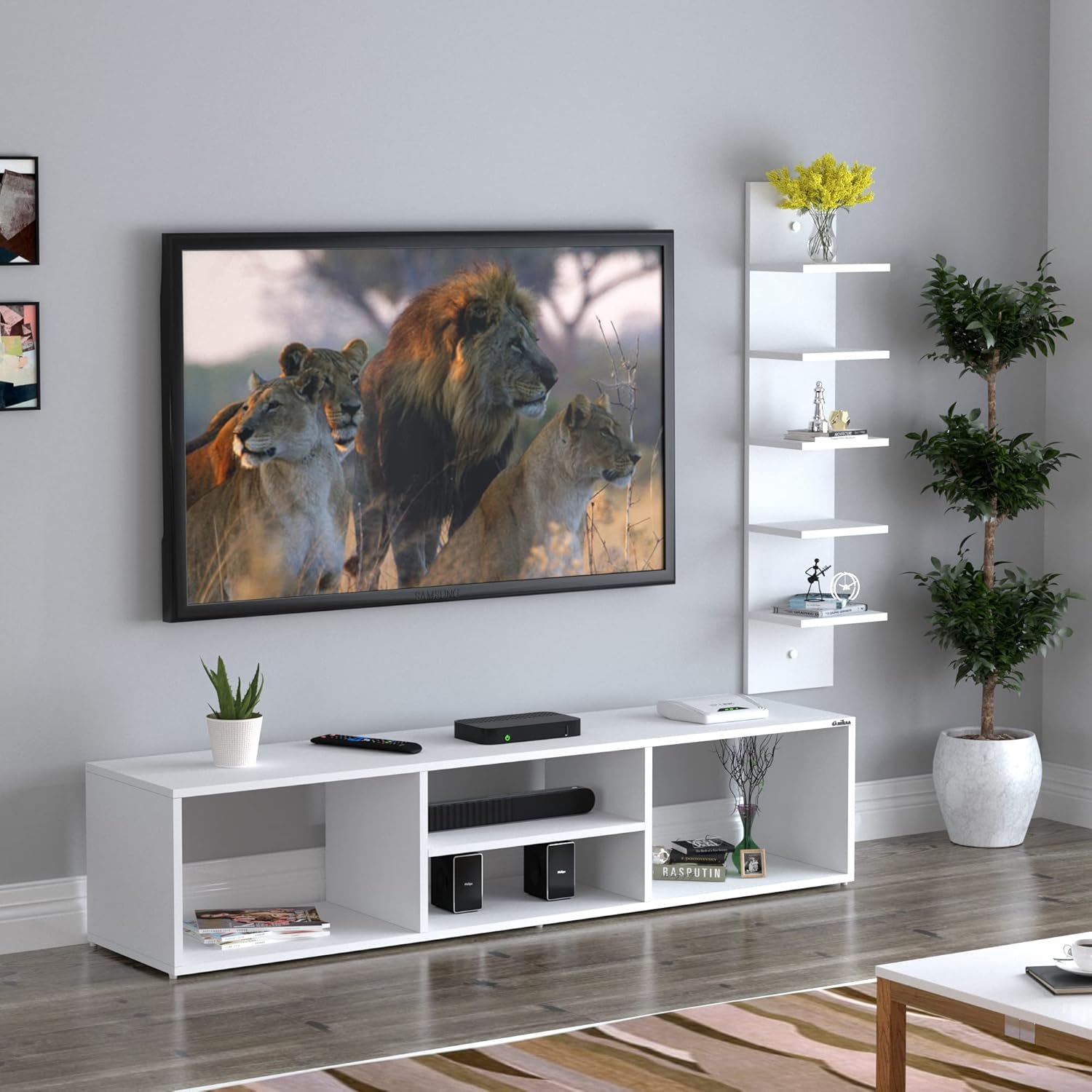 Anikaa Betty Engineered Wood TV Unit/TV Stand/Floor Standing TV Unit/TV Cabinet/TV Entertainment Unit (White) – Ideal for Upto 55″(D.I.Y) Anikaa Betty Engineered Wood TV Unit/TV Stand/Floor Standing TV Unit/TV Cabinet/TV Entertainment Unit (White) – Ideal for Upto 55″(D.I.Y)