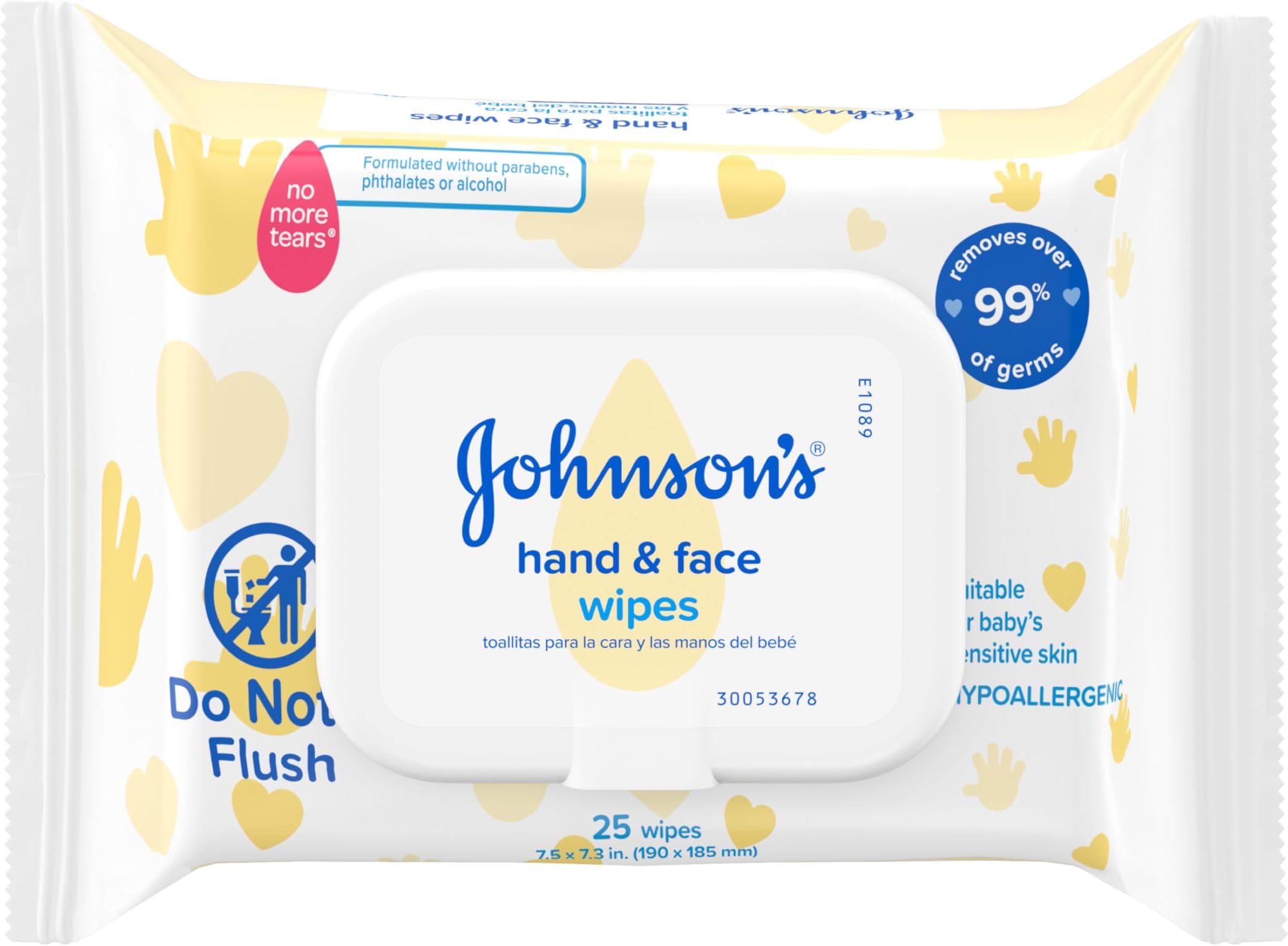 Disposable Hand & Face Cleansing Wipes, Pre-Moistened Wipes Gently Remove 99% of Germs & Dirt from Delicate Skin, Paraben-, Phthalate- & Alcohol-Free, Hypoallergenic, 25 Count