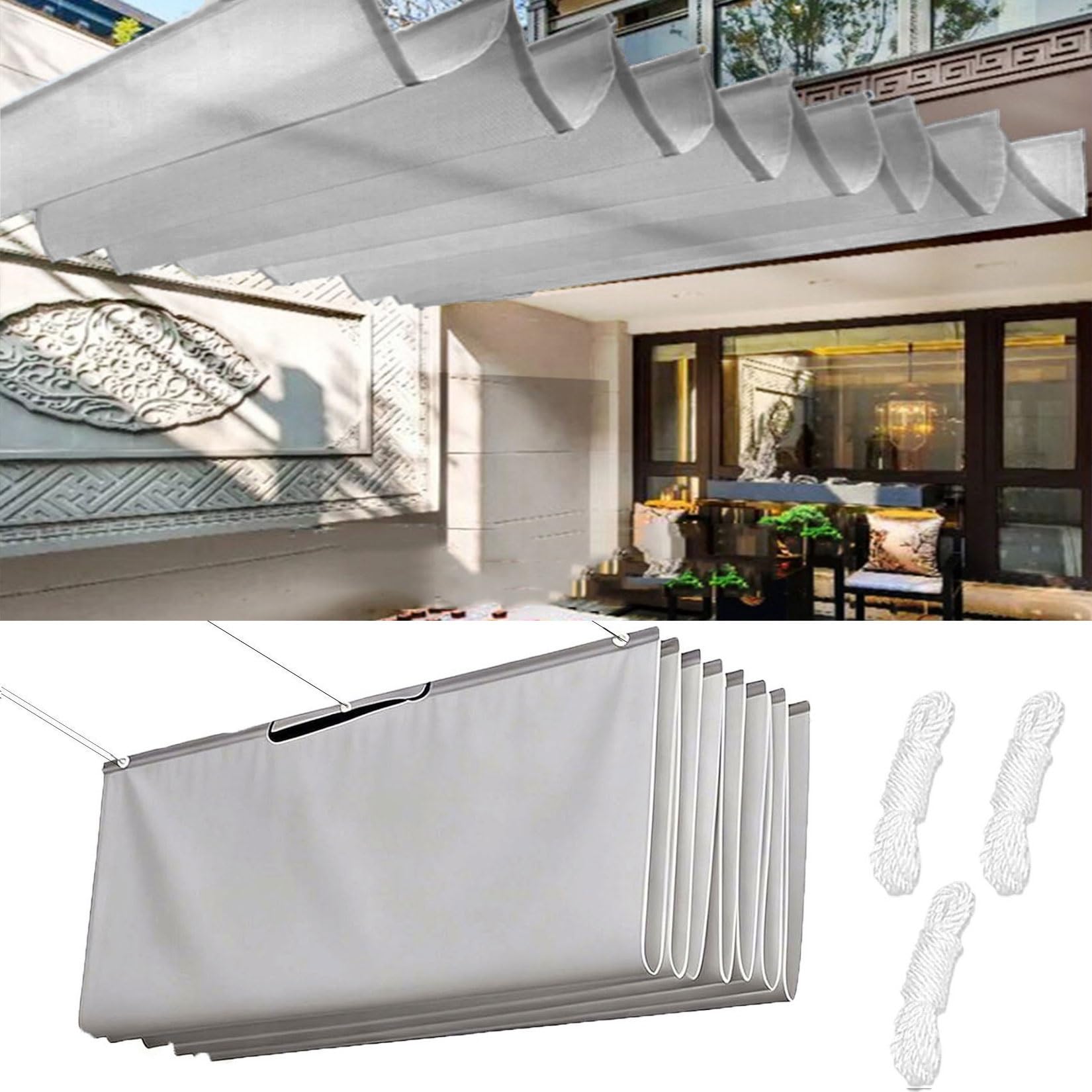 Toile-ombrage rétractable vague pergola jardin protection solaire imperméable