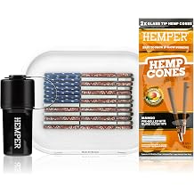 Hemper Keeper Black with Make America Lit Again Rolling Tray Small & 2PK King Size Pre-Rolled Cones 12ct Mango Bundle 3in1 Herb Grinder, Compact Rolling Tray & Glass-Tipped Cones
