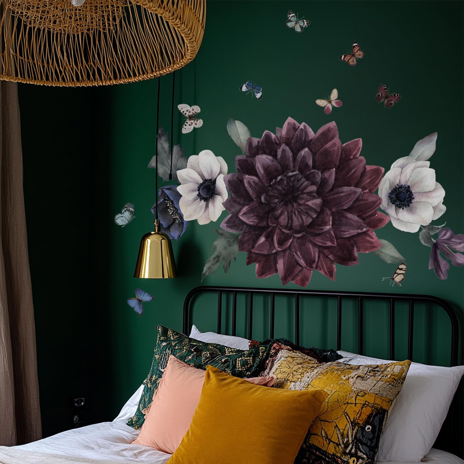 Neukids Large Vintage Floral Wall Decal, Vinyl & Water-Resistant, Peony Wall Sticker Bedroom Living Room Hallway Sofa Backdrop Wall Decor Self Adhesive
