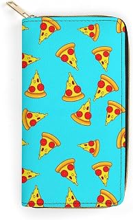 Women Wallet Leather Blocking Card Holder Pizza Cartoon Pattern Ladies Clutch with ID Window Travel Long Purse