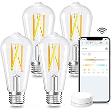 Linkind E26 Smart Edison Bulbs, 2700K-6500K Tunable WiFi Edison Bulbs with Remote Control, 8W 60W Equivalent Dimmable ST19 (ST58) Vintage Light Bulbs 800lm, Compatible with Alexa &amp; Google Home, 4-Pack