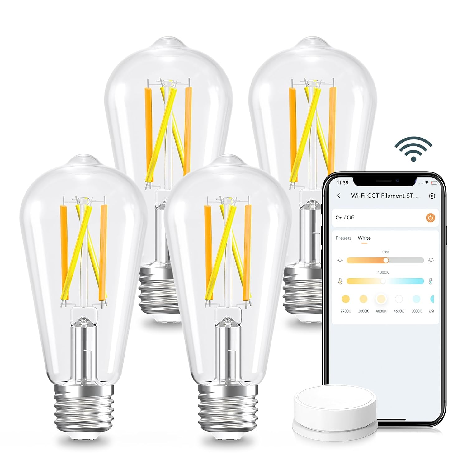 Linkind E26 Smart Edison Bulbs, 2700K-6500K Tunable WiFi Edison Bulbs with Remote Control, 8W 60W Equivalent to Vintage 80...