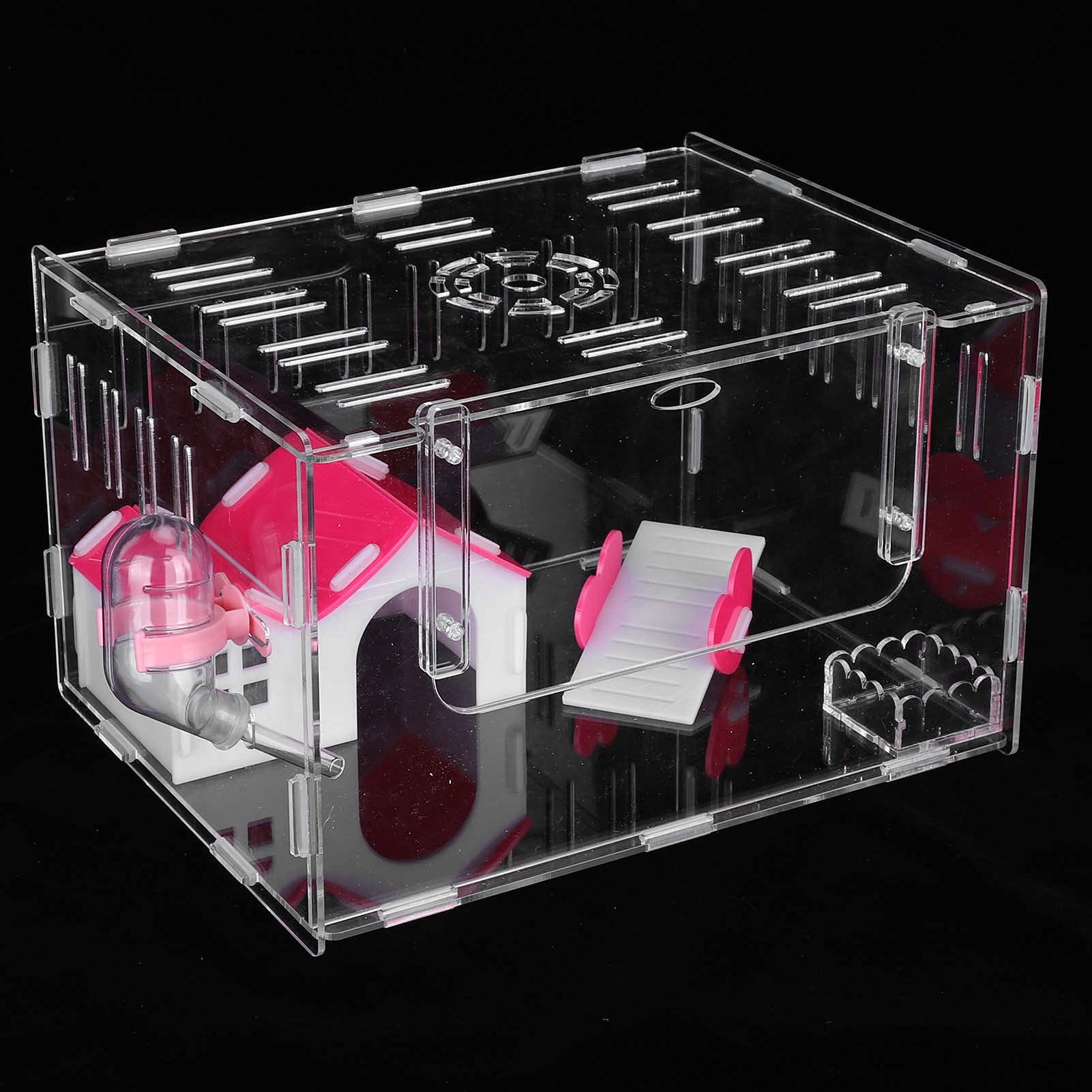 Jaula acrílica para hámster, Castillo Transparente de una Sola Capa para Mascotas pequeñas, Suministros para hámster con Cuenco de alimentación y Cuenco de Agua, Material no (L)