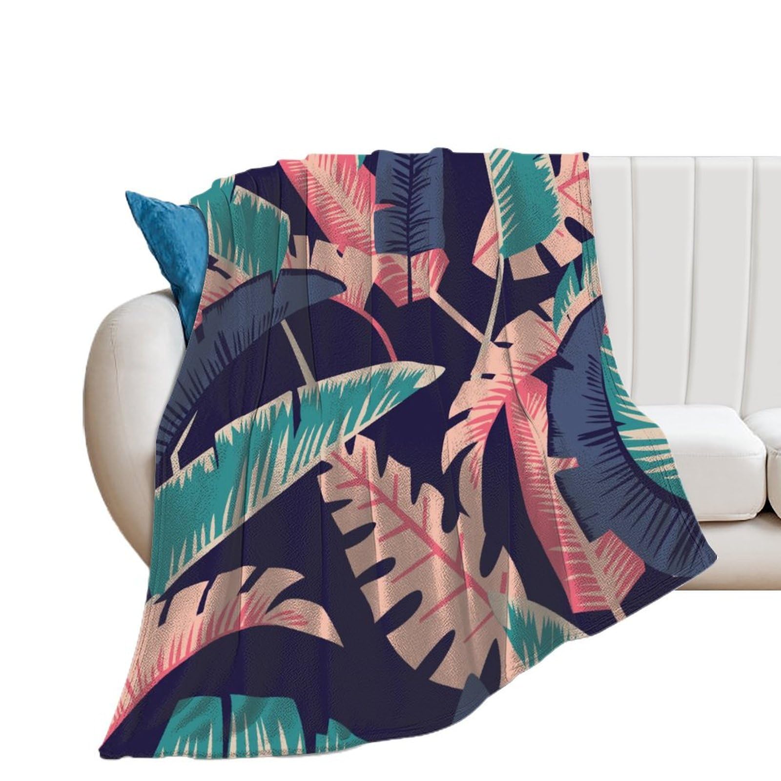 Couverture polaire feuilles tropicales en flanelle de canapé 130x150cm