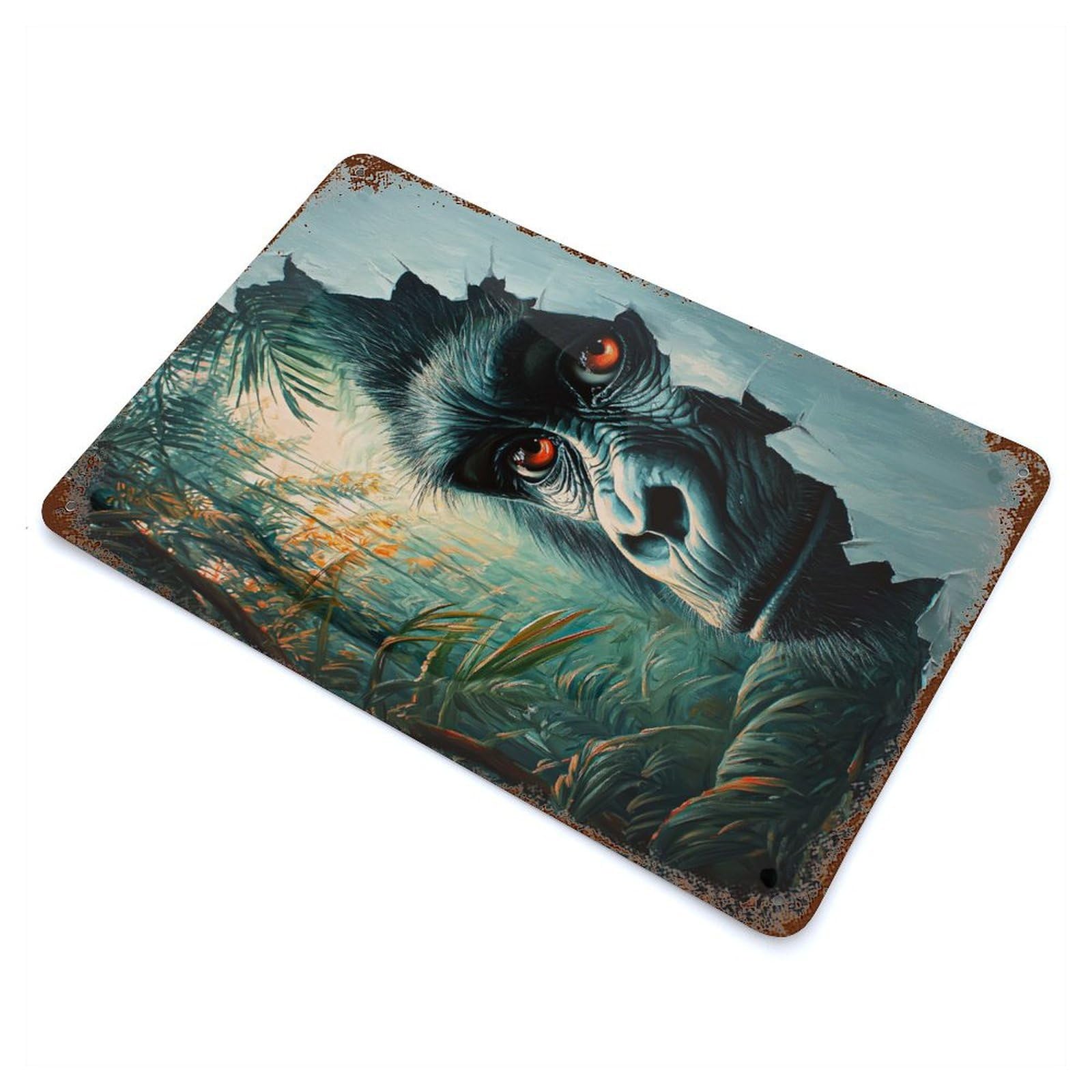 Gorilla in The Jungle Rusty Metal Tin Sign 11.8"x7.9", Farmhouse Wall Decor for Farmhouse, Kitchen And Entryway Decor