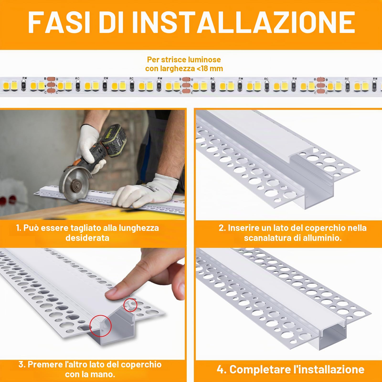 Angdarun LED professionale per strisce 18 mm, 6 confezioni 1 metro profilo LED, alluminio, per pareti soffitti, diffusore strisce Philips Hue