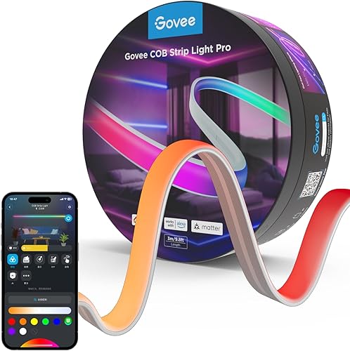 Govee Tira de luces LED COB Pro de 5 m, Smart LED RGBIC con luz blanca cálida, 6300 ledes, 2250 lm, compatible con Alexa