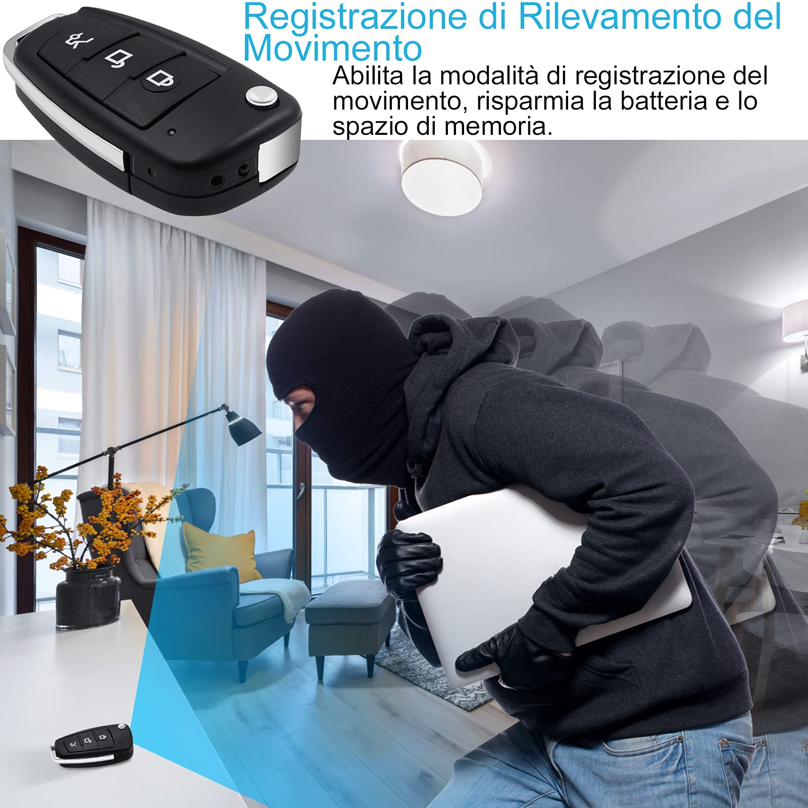Mini Telecamera Spia, Telecamera Nascosta Chiave Auto, Spy Cam 1080P HD | Microcamera Spia, Videocamera Sorveglianza con Rilevamento del Movimento, Visione Notturna per Auto Casa Bambini