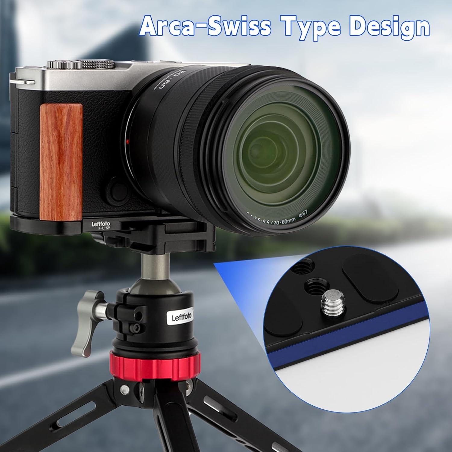 Leftfoto S9 Retro Handgrip L-Shape Bracket with Wooden Grip for LUMIX S9 Camera,with Built-in Bottom Arca Quick Release Plate,Black - Image 4