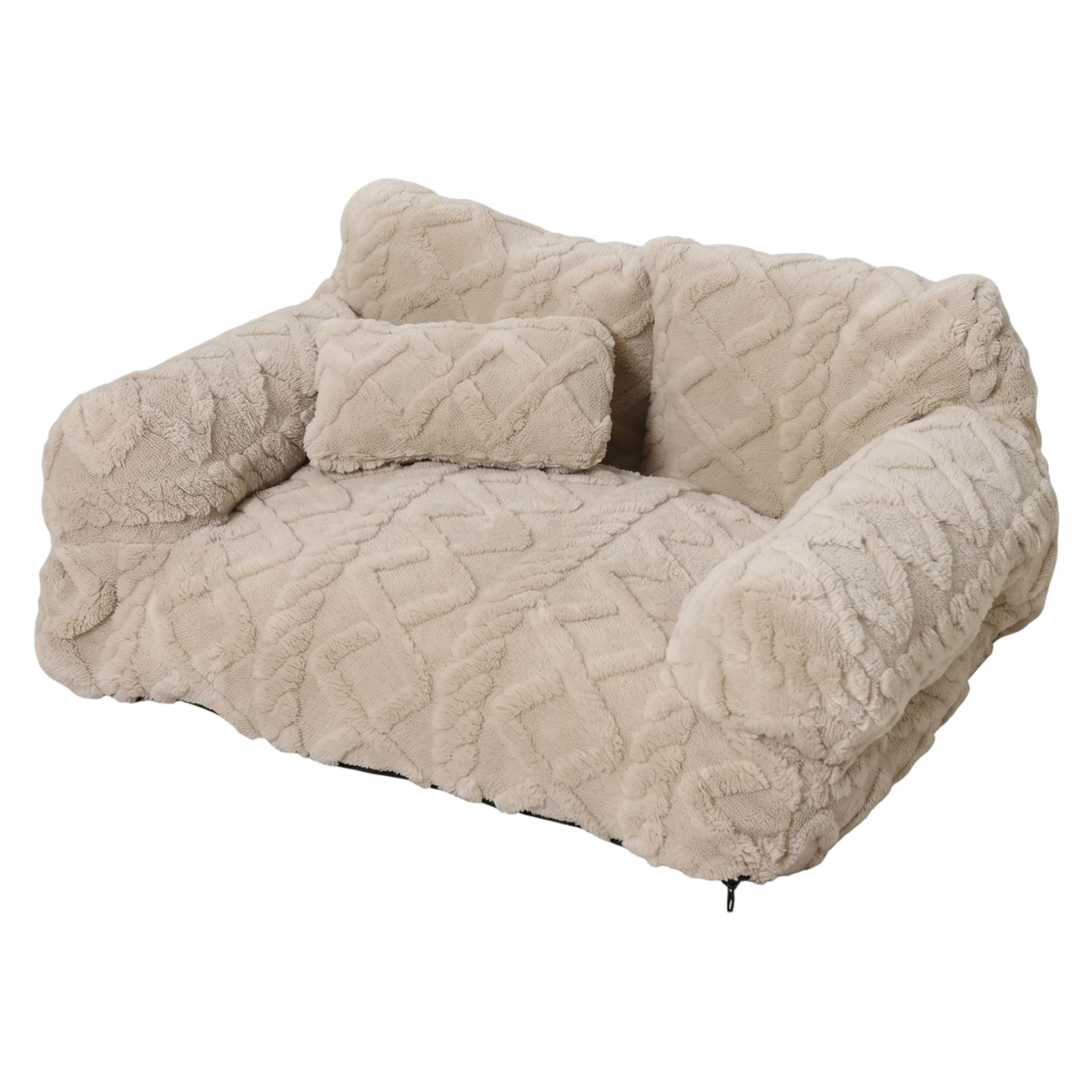 Canapé pour chat en peluche beige luxueux avec rebords surélevés de 23cm