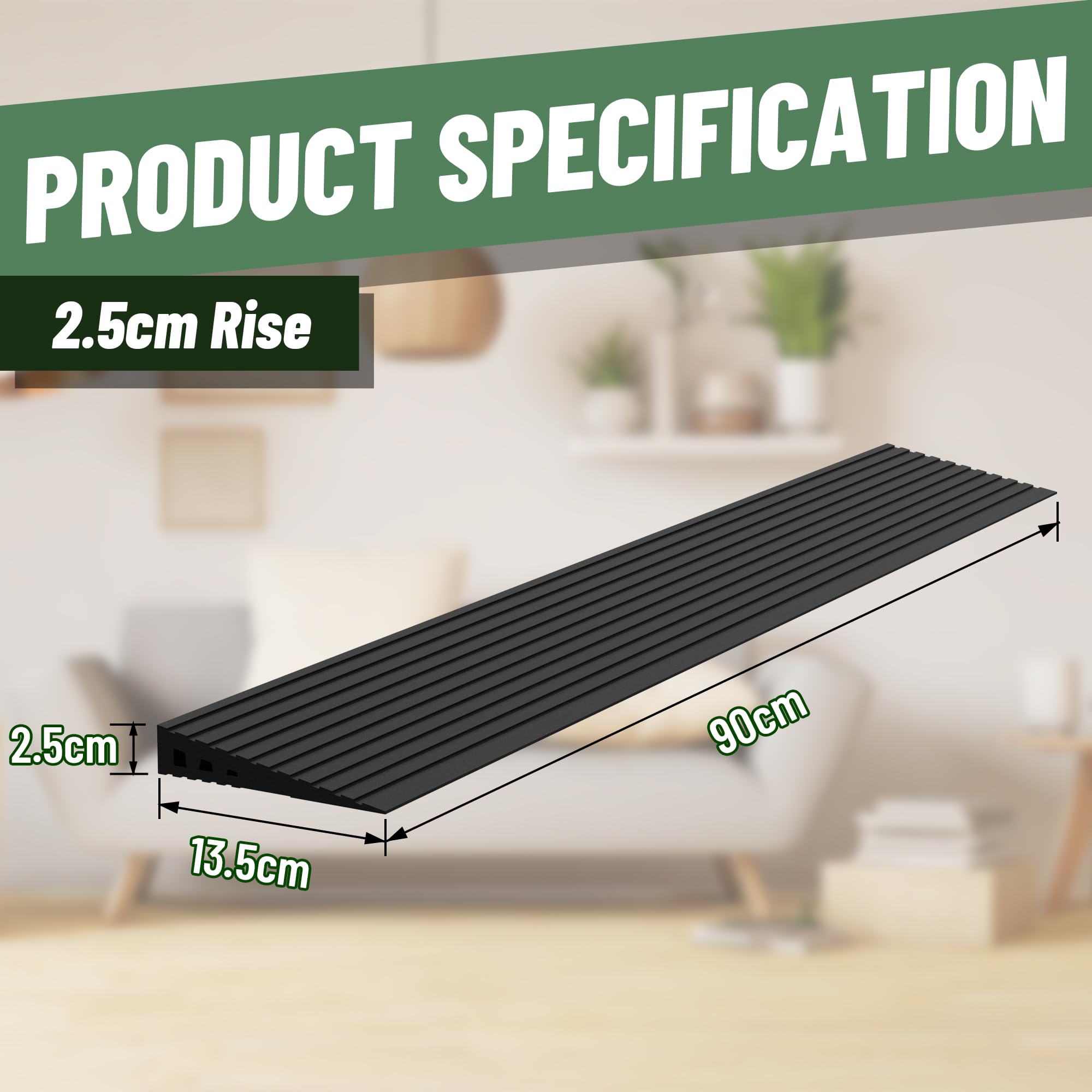 Rampy progowe 2,5 cm do drzwi, nośność 1000 kg, szerokość 90 cm, rampa dla wózków inwalidzkich z naturalnej gumy jest regulowana i można ją przycinać, do drzwi, krawężnika, zamiatarki, skuterów
