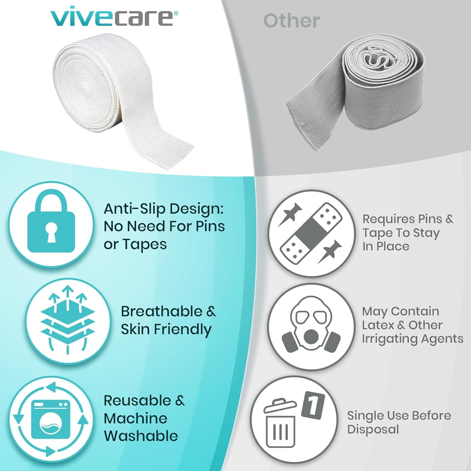 Vive Care Elastic Tubular Bandage - (4.7" x 33 Feet) Stockinette Tubing for Arm & Legs - Stretch Cotton Compression Sleeve for Wound Care - Fabric Mesh Tube Gauze for Support