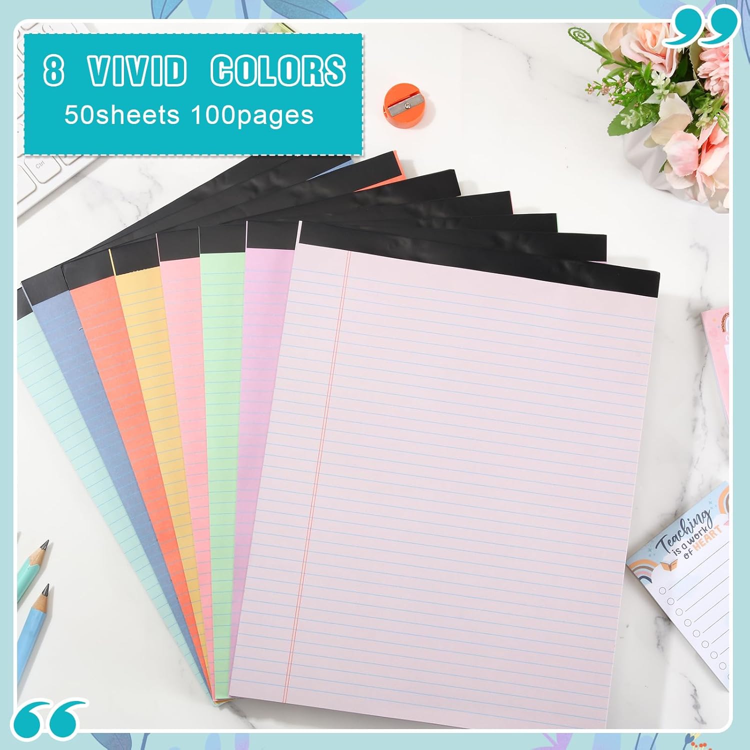 Fuutreo 8 Pcs 8.5'' x 11'' Colored Legal Pad 50 Sheets Per Writing Pads Narrow Ruled Notepad Perforated Writing Notepad Office Supplies for College Office Business (Candy Color) - Image 4