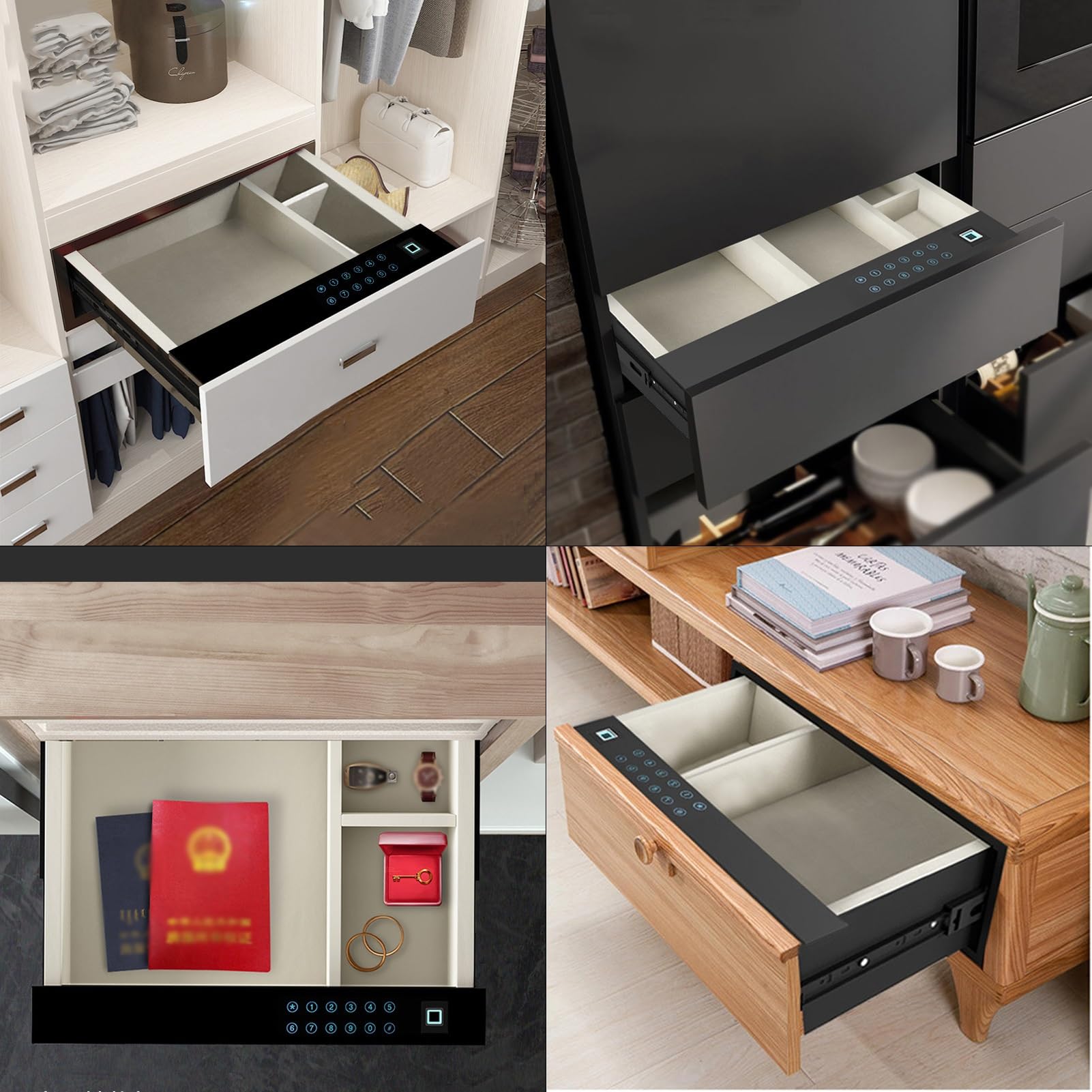 Coffre Fort Discret Coffre-Fort à Tiroir Coffre Fort Encastrable Petit Safe Empreinte Digitale avec 3 Façons de Déverrouiller(580mm/23in)