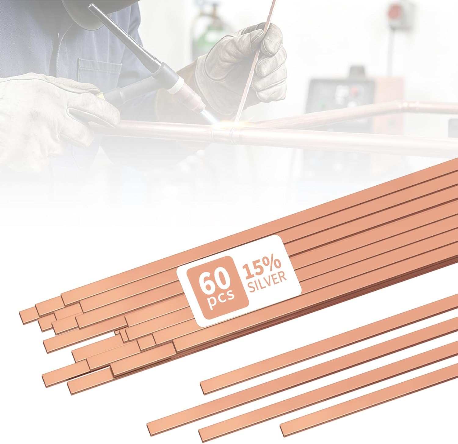 60 Sticks Brazing Rods BCuP-5 15% Silver Solder Phos Copper Flat Welding Rods 0.050"x1/8"x10" Industry Grade for HVAC Air Conditioning Refrigerators Cold Storage Equipment