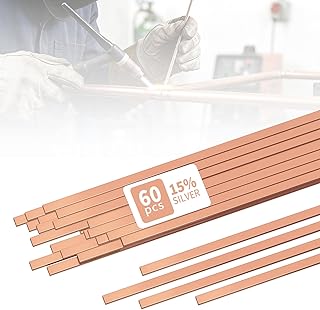 60 Sticks Brazing Rods BCuP-5 15% Silver Solder Phos Copper Flat Welding Rods 0.050"x1/8"x10" Industry Grade for HVAC Air Conditioning Refrigerators Cold Storage Equipment