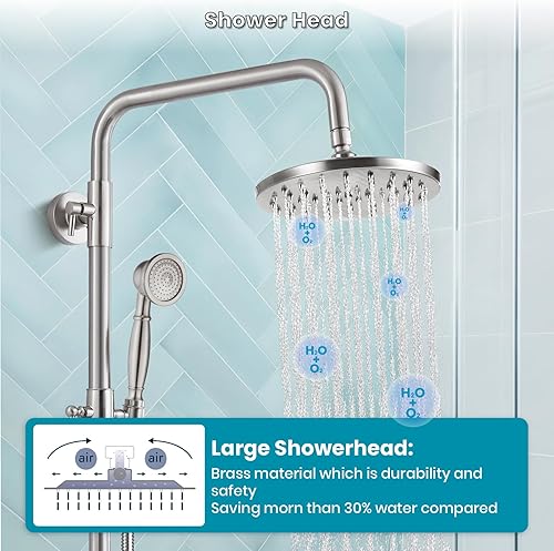 Miniatura 7 de gotonovo Juego de grifos de ducha expuestos, 8 duchas de lluvia, 2 pomos dobles, níquel cepillado, triple función, accesorio de ducha, conjunto de