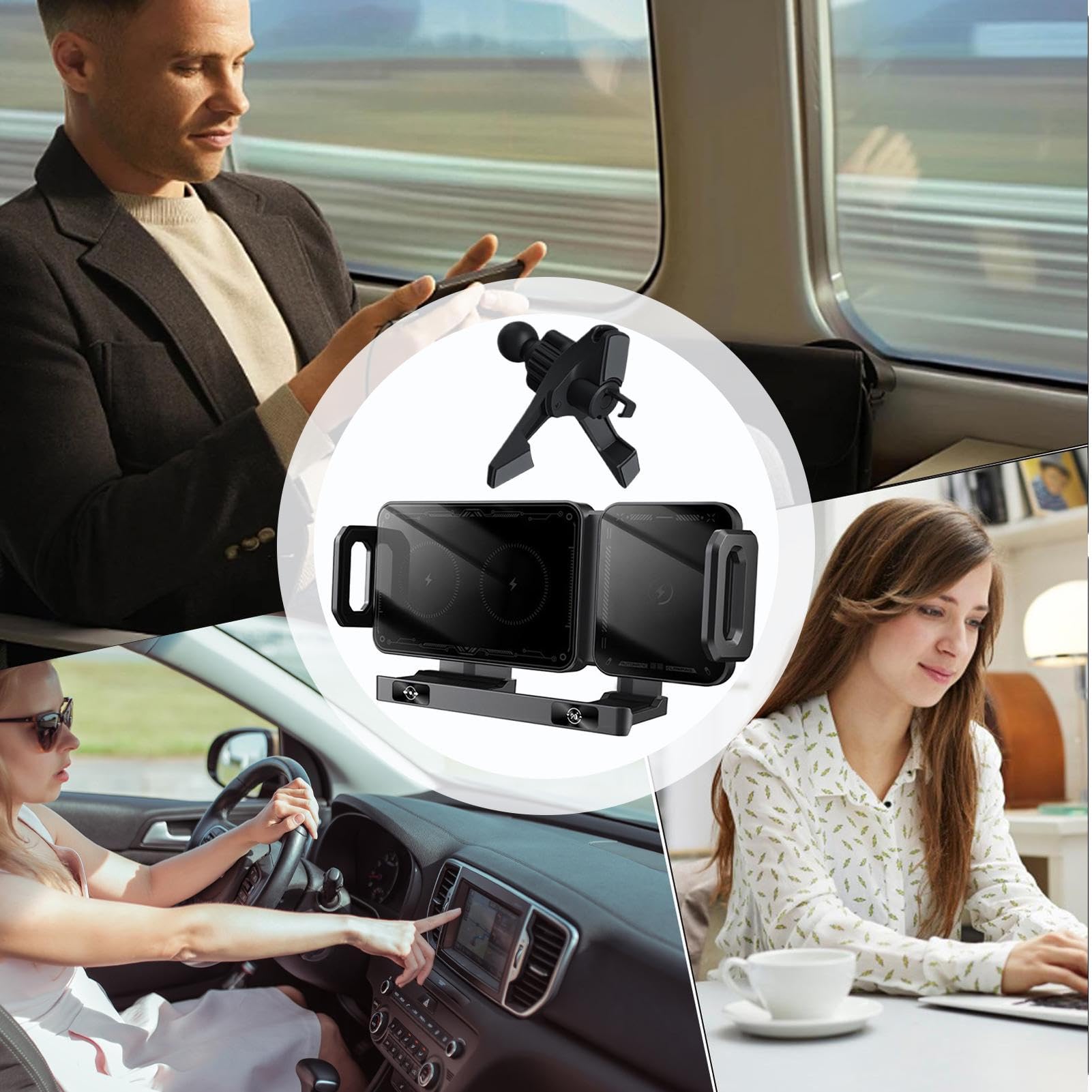 Caricabatterie Auto Wireless Per Cellulari 15W Ricarica Rapida Supporto | Supporto Auto Per Telefono Con Bloccaggio Automatico Per Controllo Musica, Viaggi Lunghi, Viaggi di Lavoro, Vacanze F