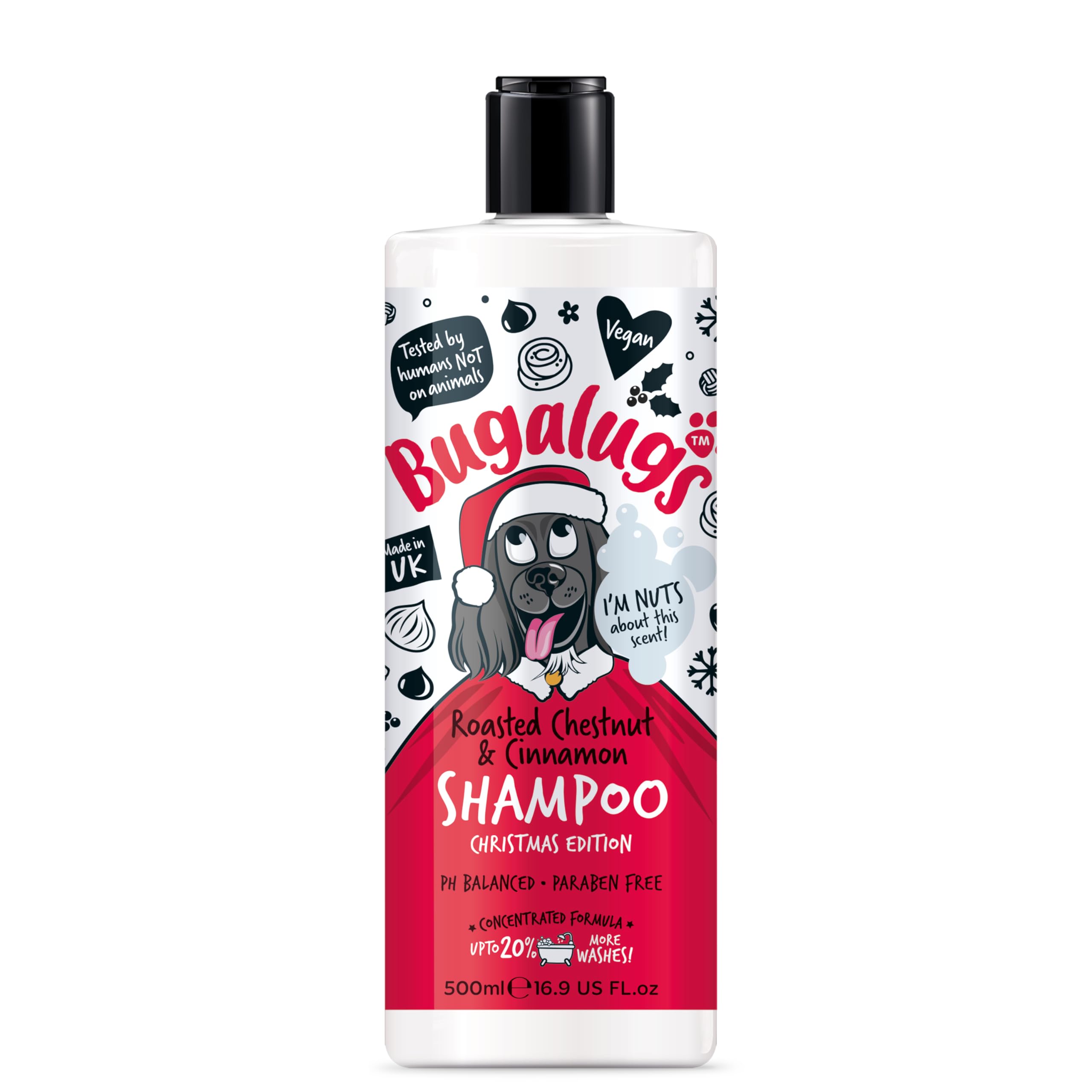Bugalugs Dog Shampoo Christmas Edition, festively fragrant grooming products. Dog & puppy shampoo, vegan, pH balanced