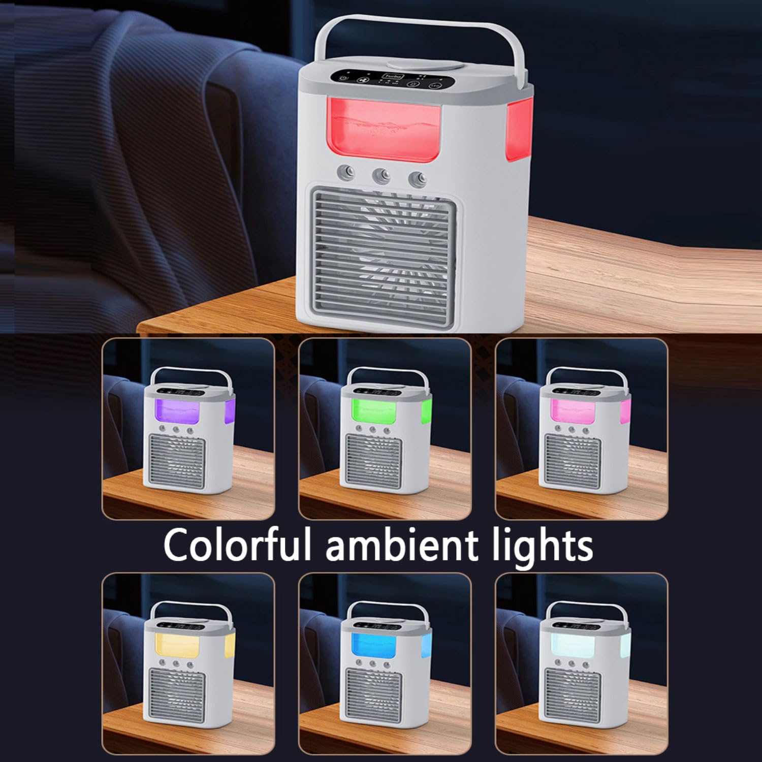Condizionatore Portatile Silenzioso con 600ml Mini Climatizzatore Evaporativo Ventilatore con 3 Velocità Raffreddatore D'aria Luci LED & Risparmio EnergeticoIdeale Ventilatore Aria Fredda per Ufficio