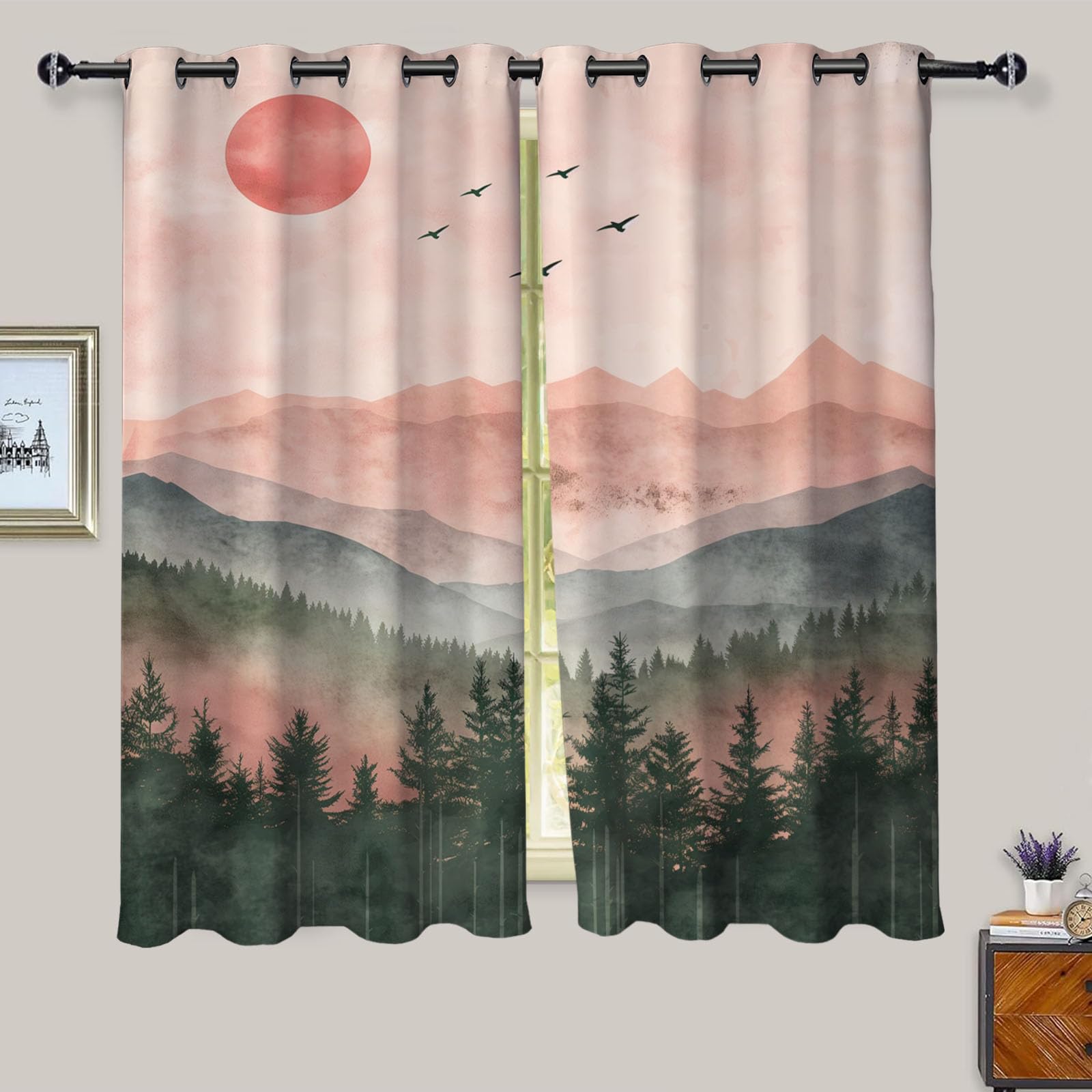Rideau occultant thermique motif forêt lot de 2 draperies isolantes salon chambre 140x240cm