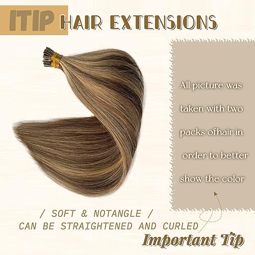Miniatura 2 de Itip - Extensiones de cabello humano para mujer, extensiones de cabello humano 100% real, con reflejos marrones meduim con punta en I rubio,