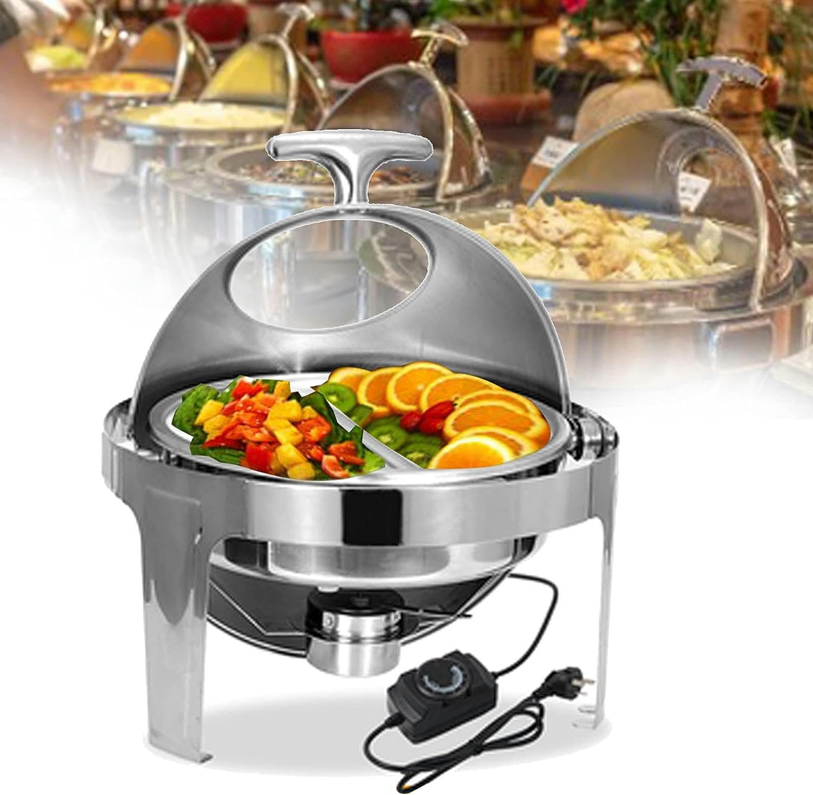 6L Chafing Dish Eléctrico, Servidor de Buffet, Calientaplatos de Acero Inoxidable para Hotel Fiesta y Cocina, Calentador Fe Buffet para Alimentos Calientes