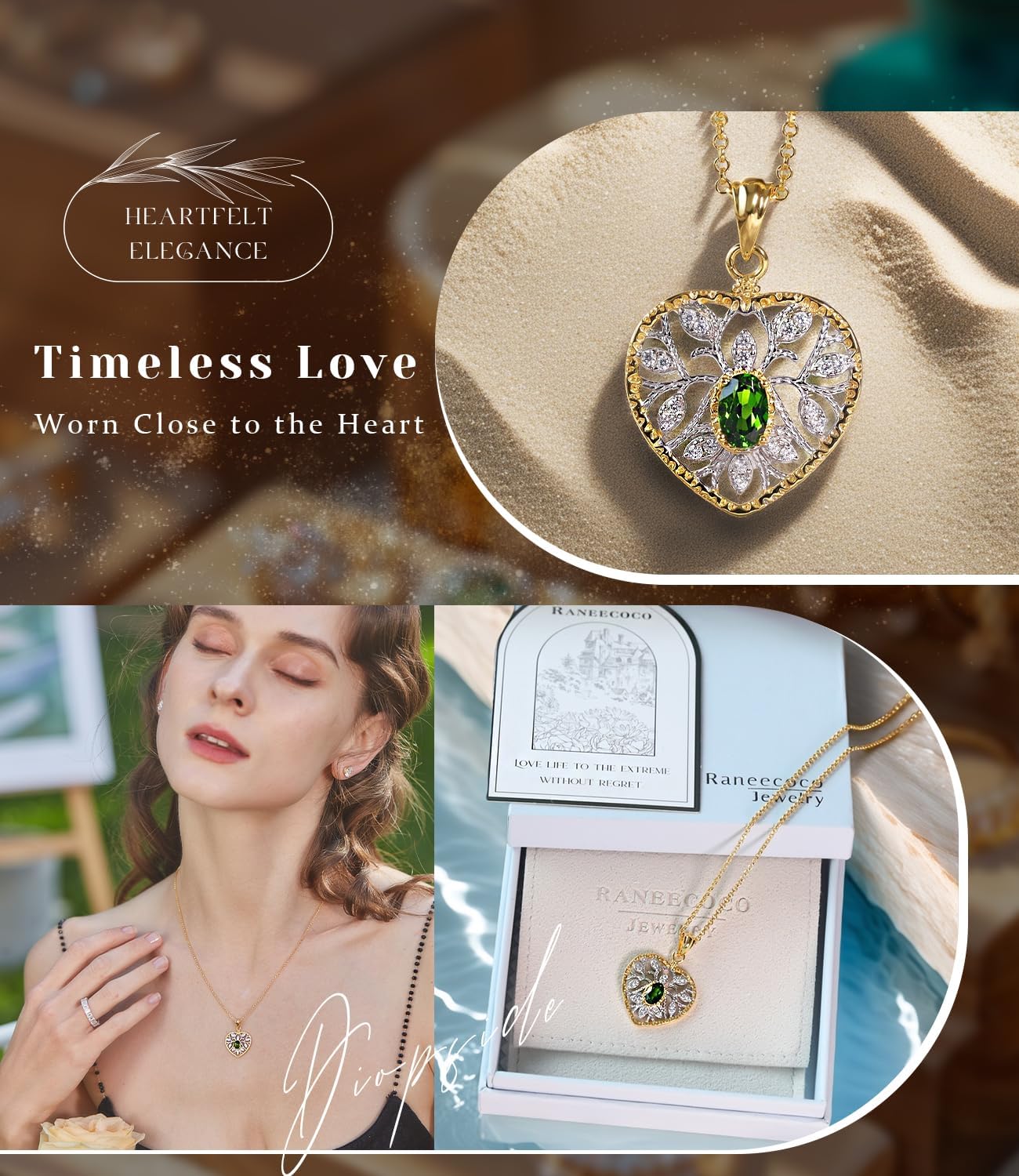 Raneecoco Natural Gemstone Necklace for Women 18K Gold Plated Sterling Silver Two-Tone Tree of Life & Love Heart Pendant Jewelry | Dainty Birthstone Gift For Her Mother Wife - Image 4