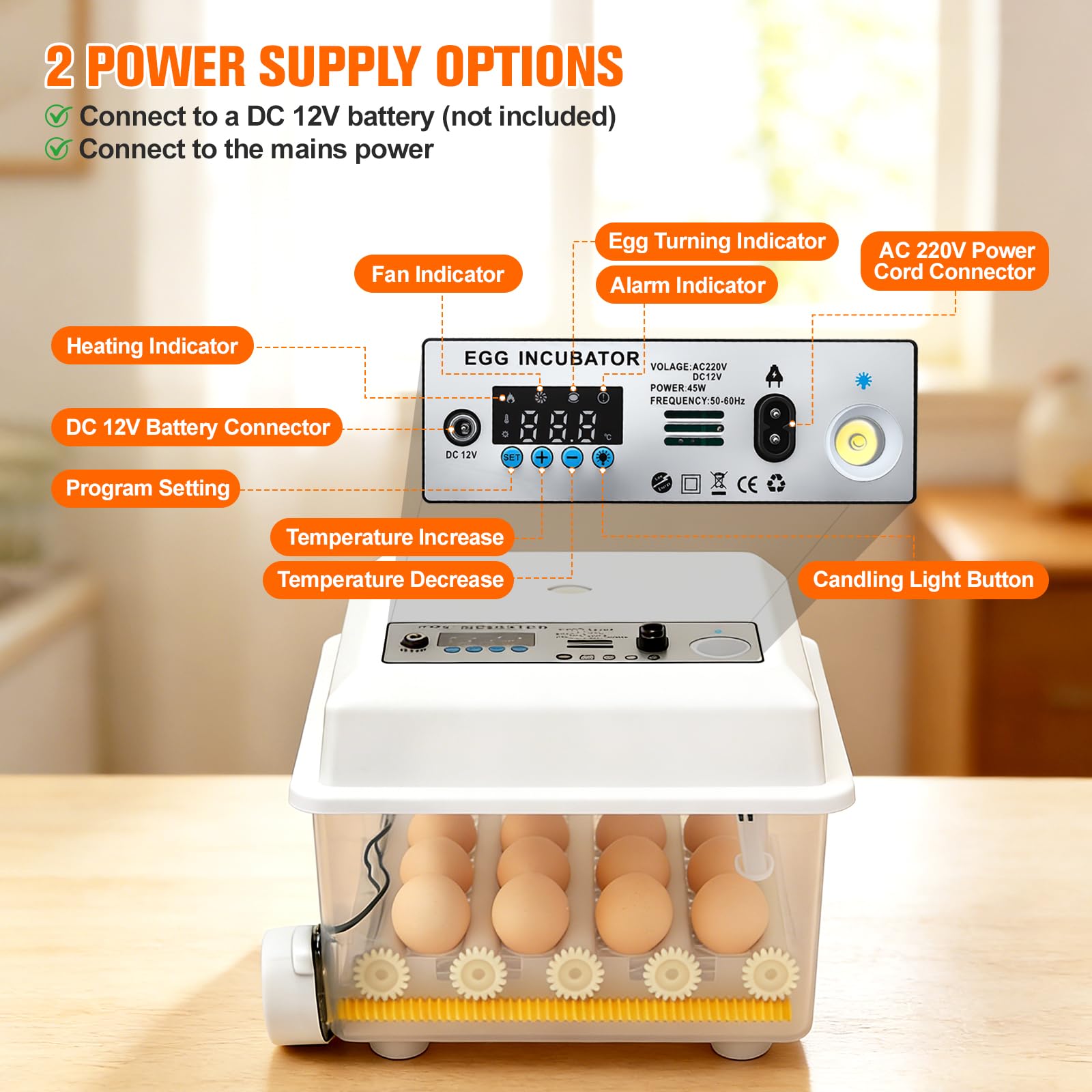 Incubadora totalmente automática para 16 huevos, incubadora con 5 modos de incubación automáticos, control de temperatura, giro automático de huevos cada 90 minutos, llenado automático de agua y luz
