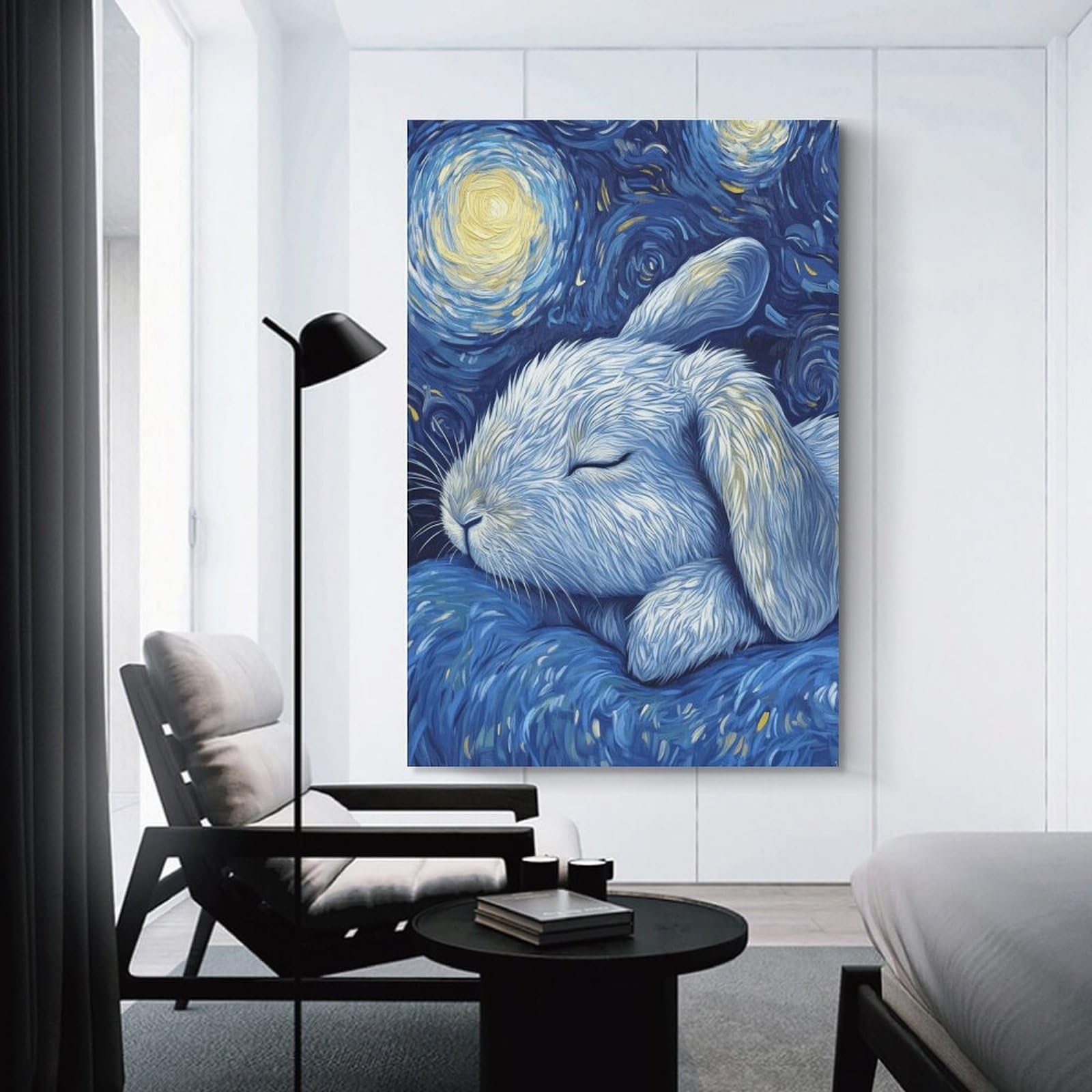 Junmoney Unframe-Style-7 Starry Night Bunny Art Print Home Decor Wall Art, 24X36inch(60X90cm), For Wall Displays, Bedrooms Or Room Updates, Ideal For Building A Coordinated Art Wall