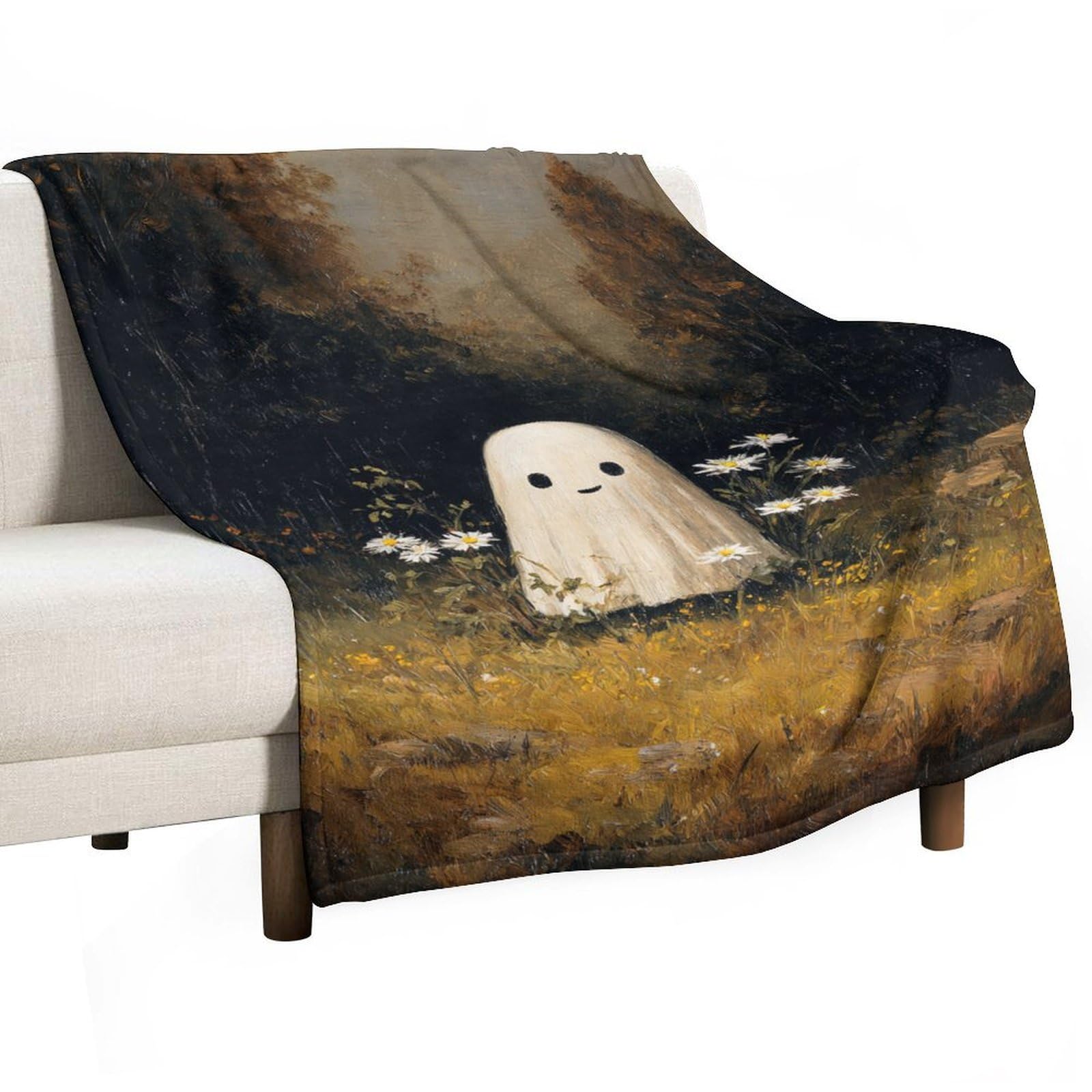 Couverture fantôme mignon motif champêtre anti-boulochage vintage