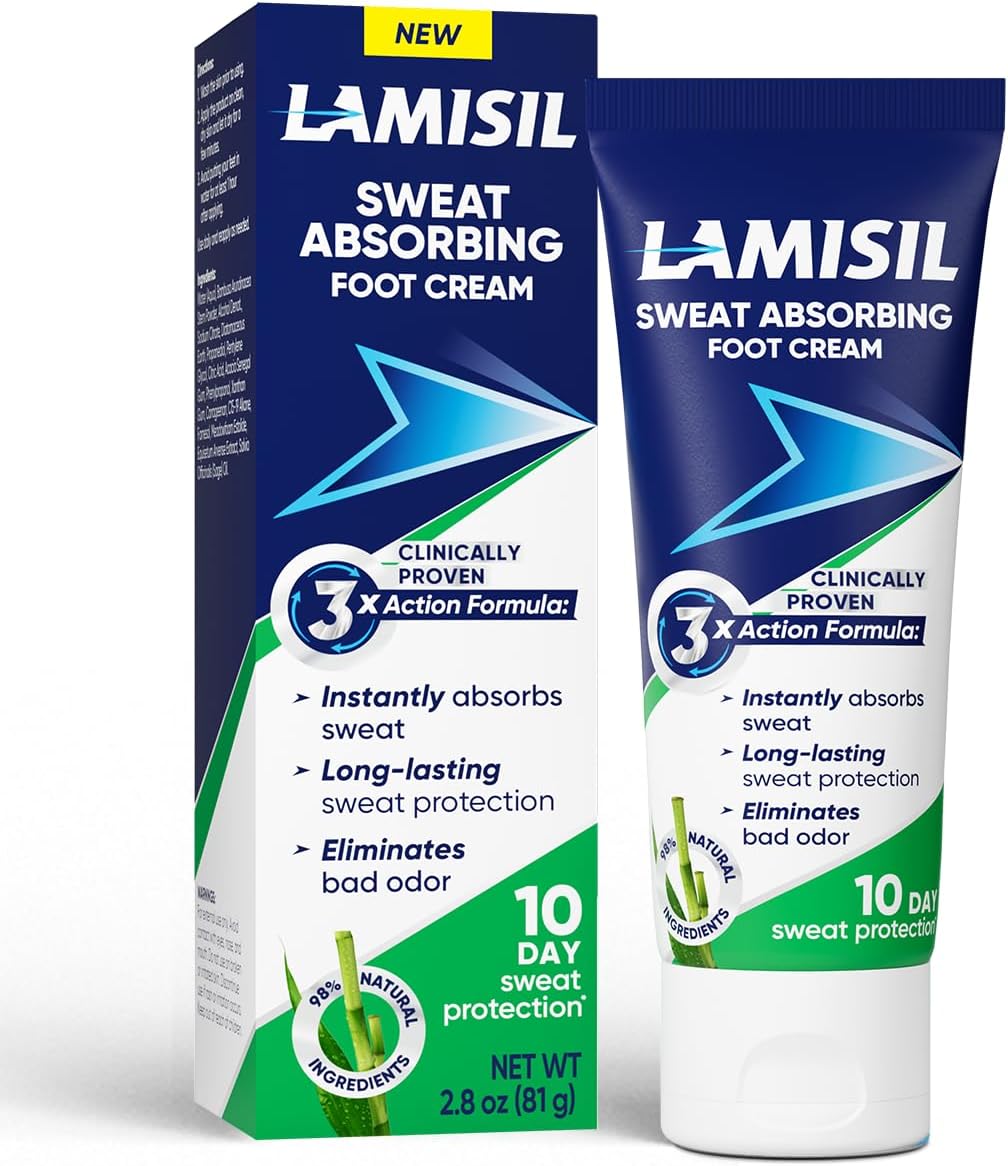 Lamisil Cream Sweat Absorbing Foot Odor Eliminator for Feet, 2.8 Oz | Foot deodorant cream, sweaty feet deodorant, 48-hour odor control, smelly feet