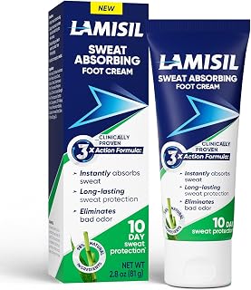 Lamisil Cream Sweat Absorbing Foot Odor Eliminator for Feet, 2.8 Oz | Foot deodorant cream, sweaty feet deodorant, 48-hour odor control, smelly feet