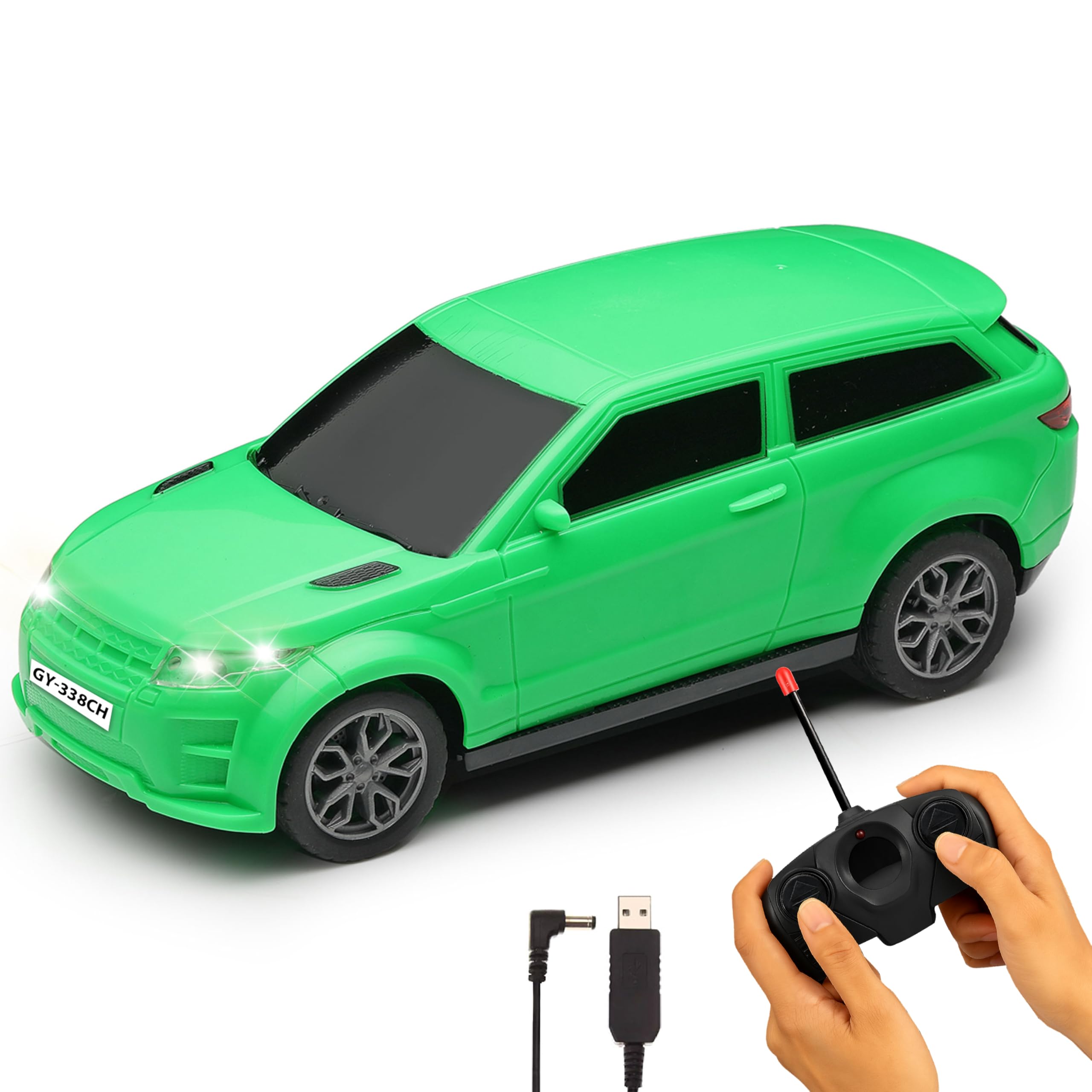 GY-338CH Rechargeable Remote Control Car Toy | Green Color, Power Source: Lithium Rechargeable Battery for Car (Included) & 2xAA Battery for Remote Controller (Not Included)