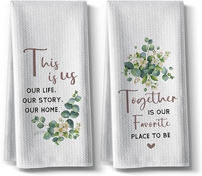Funny Kitchen Towels,Together Spring Summer Seasonal Dishcloth,16x24Inch,Tea Towel for Home Decor,Absorbent Clean Bathroom Hand Towels,Gifts for Hostess Housewarming Wedding,Set of 2Green