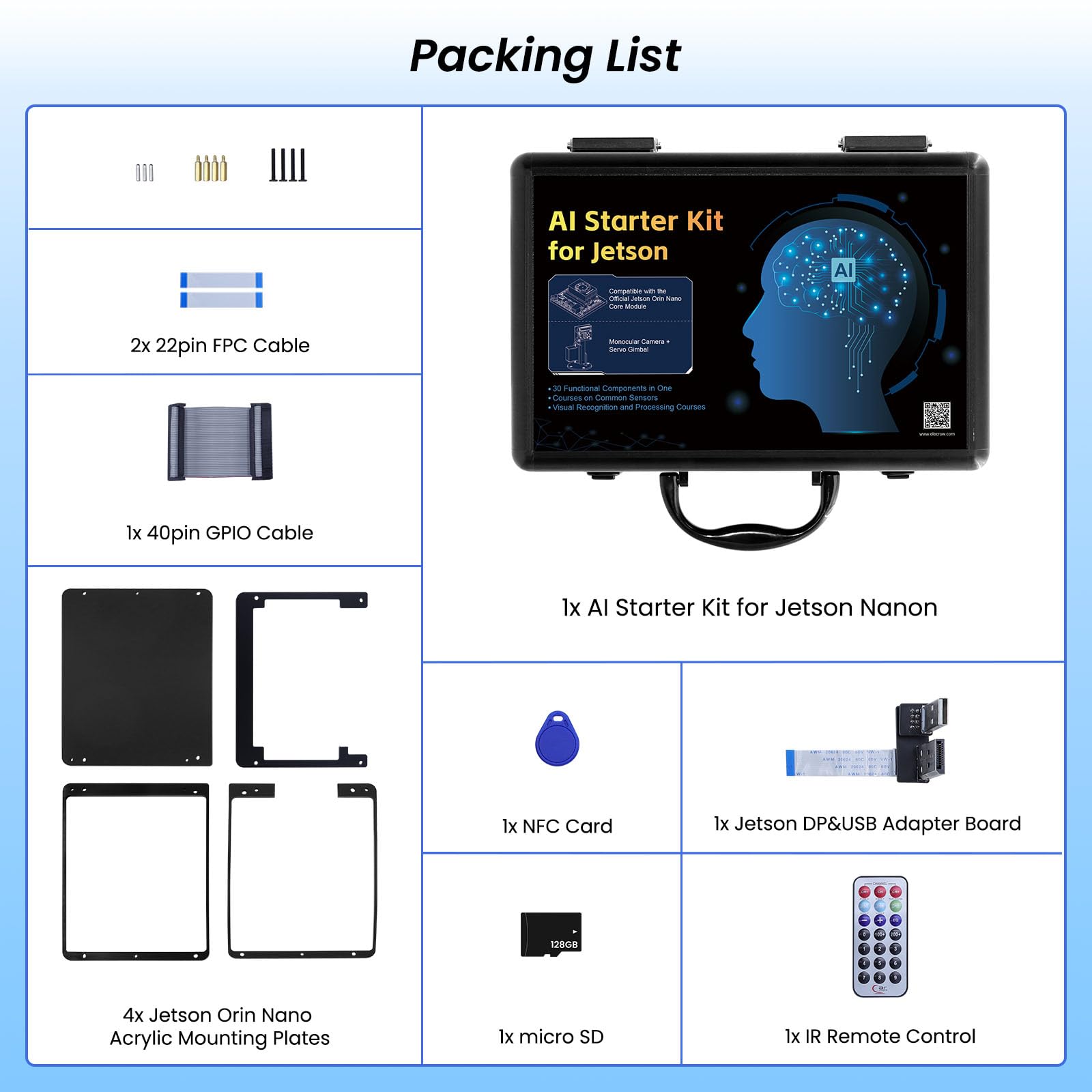 AI Starter Kit for Jetson Orin Nano, 30 Sensors No Soldering Board, 8MP IMX219 Gimbal Camera, 11.6" IPS Screen, 38 Python Tutorials with AI Voice Interaction (Without Jetson Orin Nano Board) — view 7