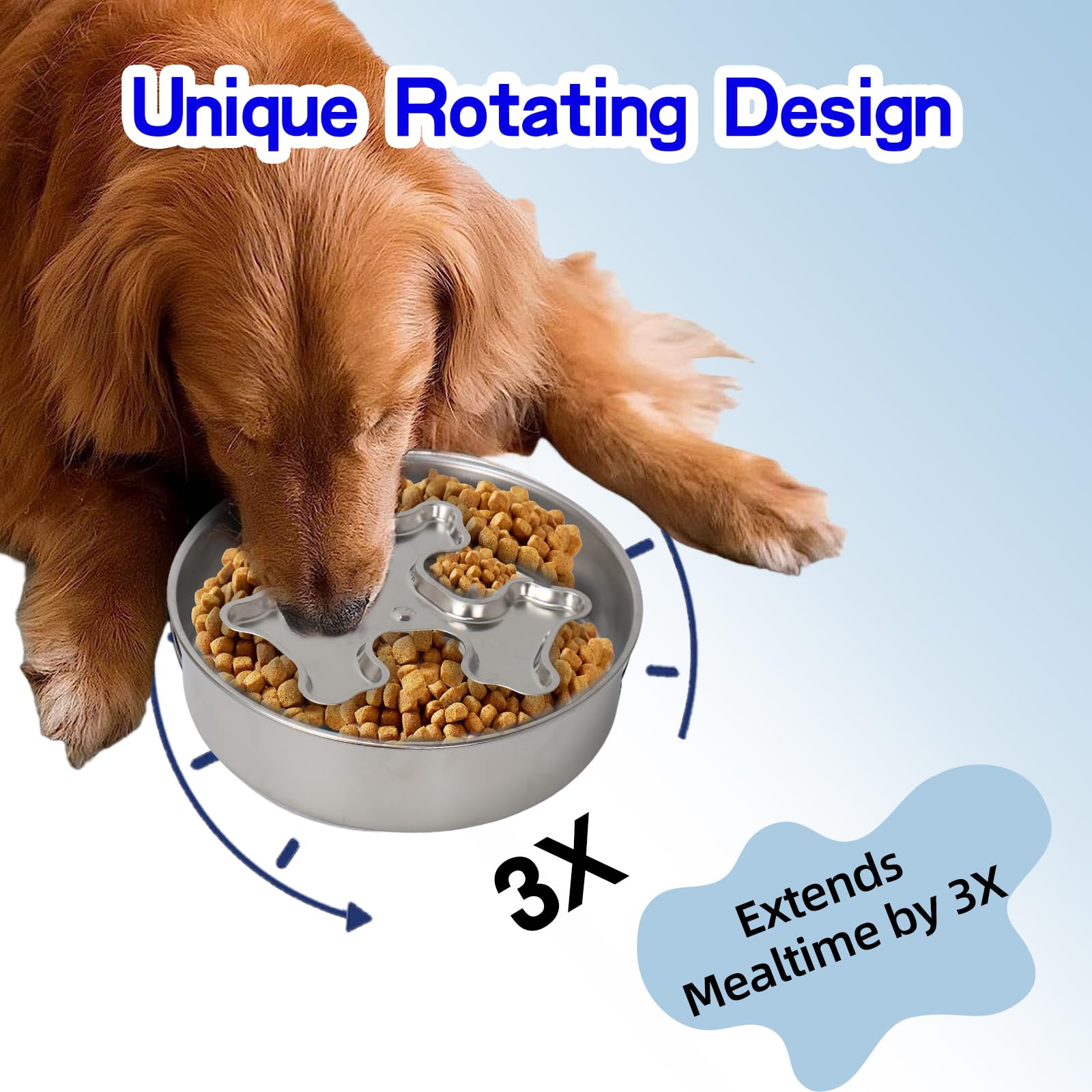 Slow Feeder Dog Bowl Stainless Steel - Double-Sided Rotating Puzzle Design, 2 Cup Capacity for Medium & Large Dogs, Anti-Choking, Non-Slip Base, Dishwasher Safe - image 2