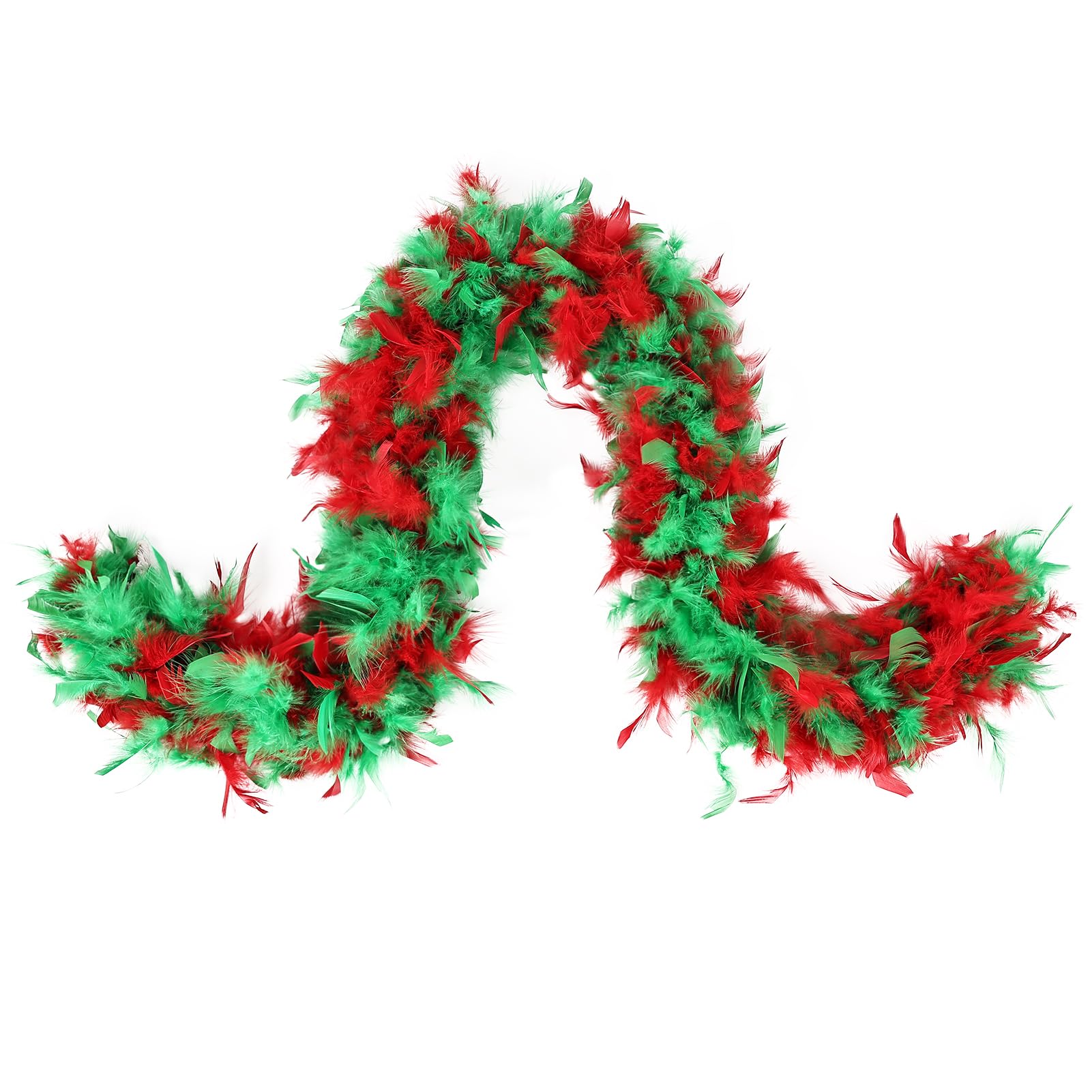 MAOFENG Chandelle Turkey Feather Boa 1.64 Yards 30g for Halloween Dancing Wedding Party DIY Craft Costume Decoration Feather Boa,Red+Green — image 1