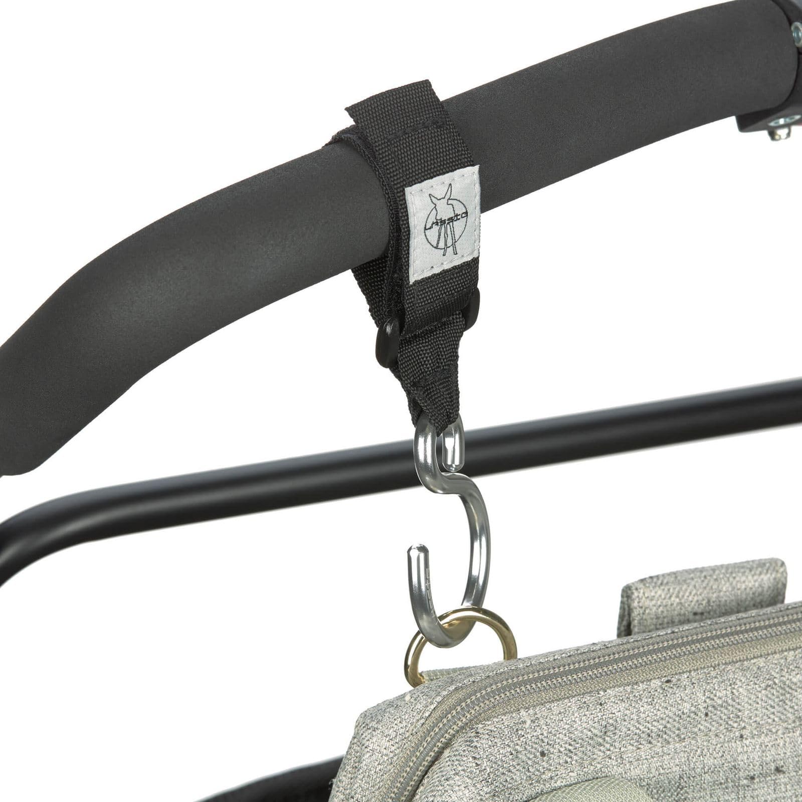 LÄSSIG Attacco per passeggino (2 pezzi) chiusura a strappo moschettone passeggino per la spesa in metallo/Stroller Hooks metal