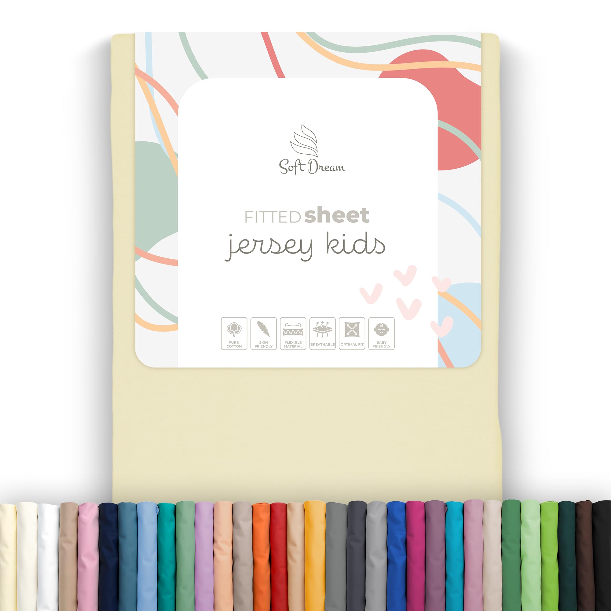 Soft Dream Cream Fitted Sheet, 80 X 200 Cm, - 100% Combed Cotton Jersey - Premium Quality - Fitted Sheet For Children's Bed Junior Bed - Oekotex Certified - Made In Eu - 80X200cm