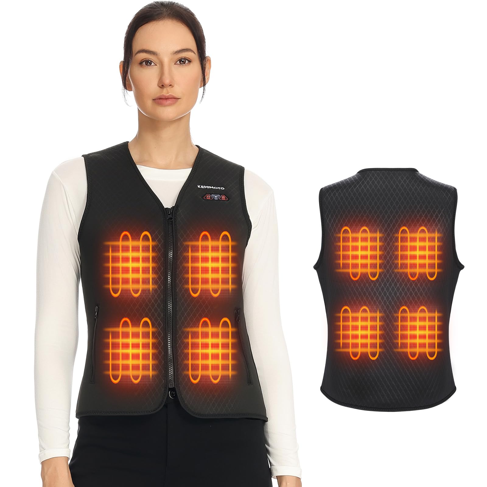 KEMIMOTO Chaleco Calefactable Mujer, Chaleco Térmico Corte Elegante y Ajustado con 8 Zonas de Calentamiento, Chaleco Cálido para Campar, Esquí, Pesca, Actividades al Aire Libre (No incluye Batería)