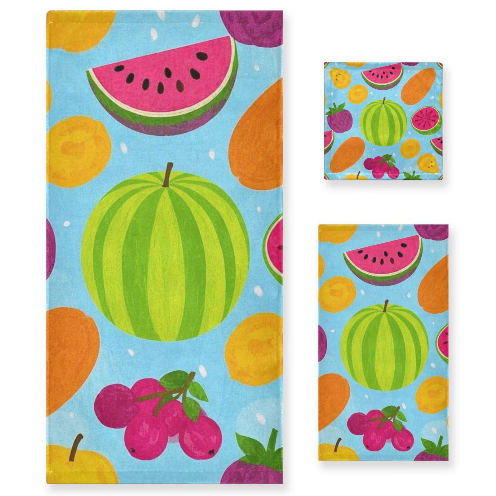 Set di 3 asciugamani assorbenti per il viso con frutta estiva e anguria, 1 asciugamano da bagno, 1 asciugamano per le mani, 1 panno per il viso del corpo