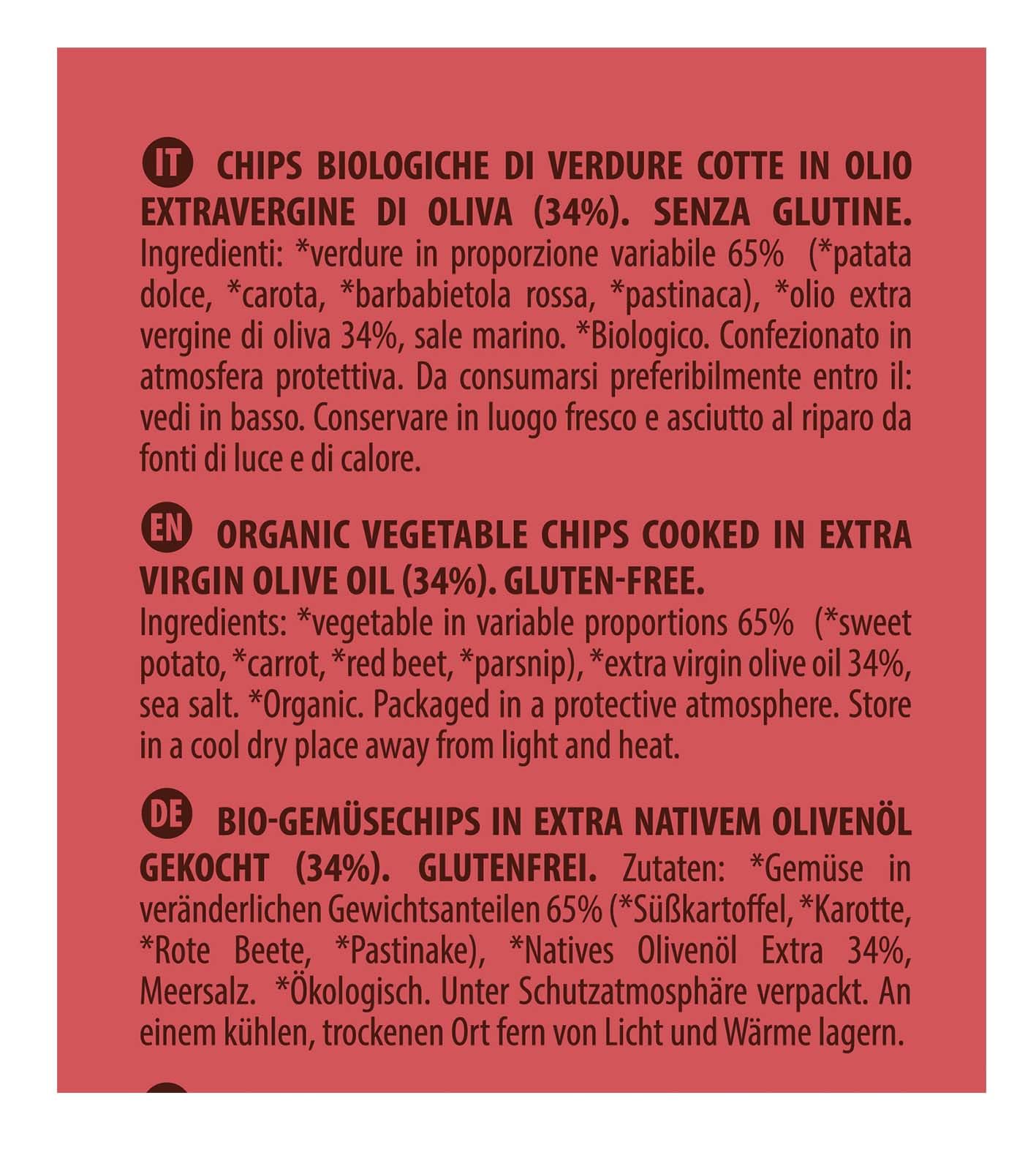 Probios Chips di Verdure Croccanti Biologiche - deliziose e patatine senza glutine fritte in olio extravergine di oliva - ideale spuntino croccante - Confezione da 25 x 40g