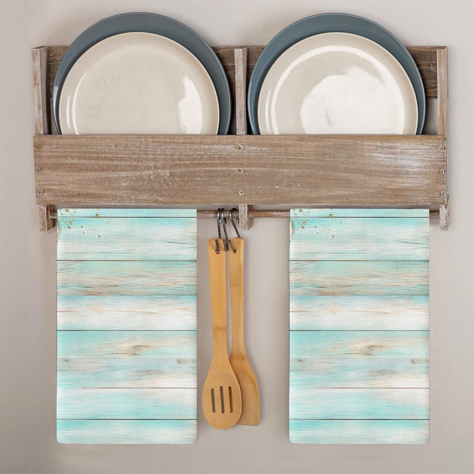 Trapos Cocina Grano De Madera Verde Paños de Cocina Microfibra Paños Cocina Suaves Lavable Toallas Reutilizables Absorbentes Baño Pañuelo de Mano Trapos de Cocina 2 Piezas (44x74 cm)