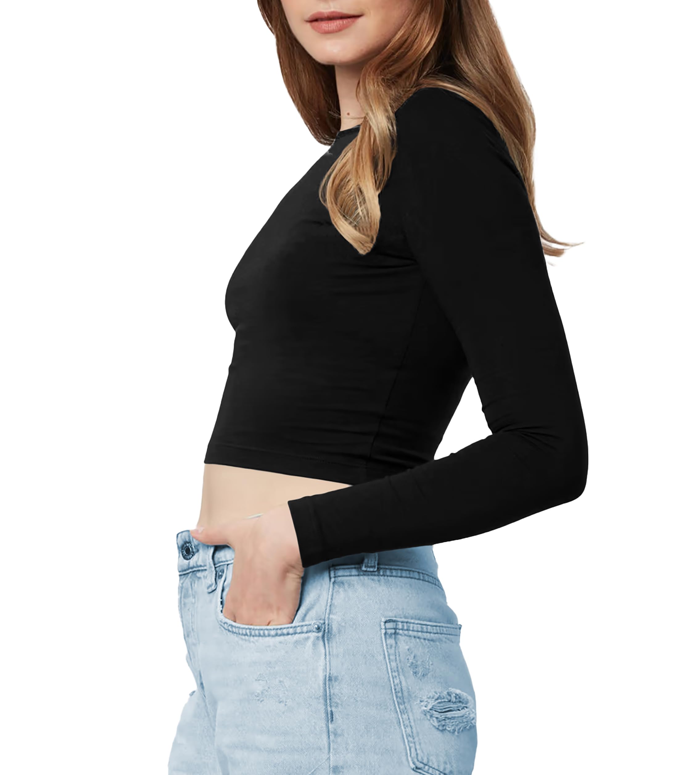 sohot Women's Cotton Boat Neck Full Sleeve Solid Casual Wear Black Crop Top for Women L543-picture-11